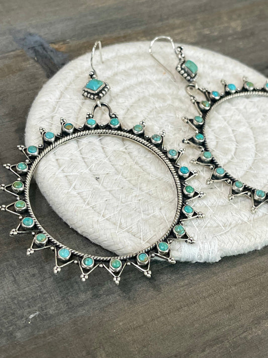 Handmade Sterling Silver Turquoise Hoop Earrings