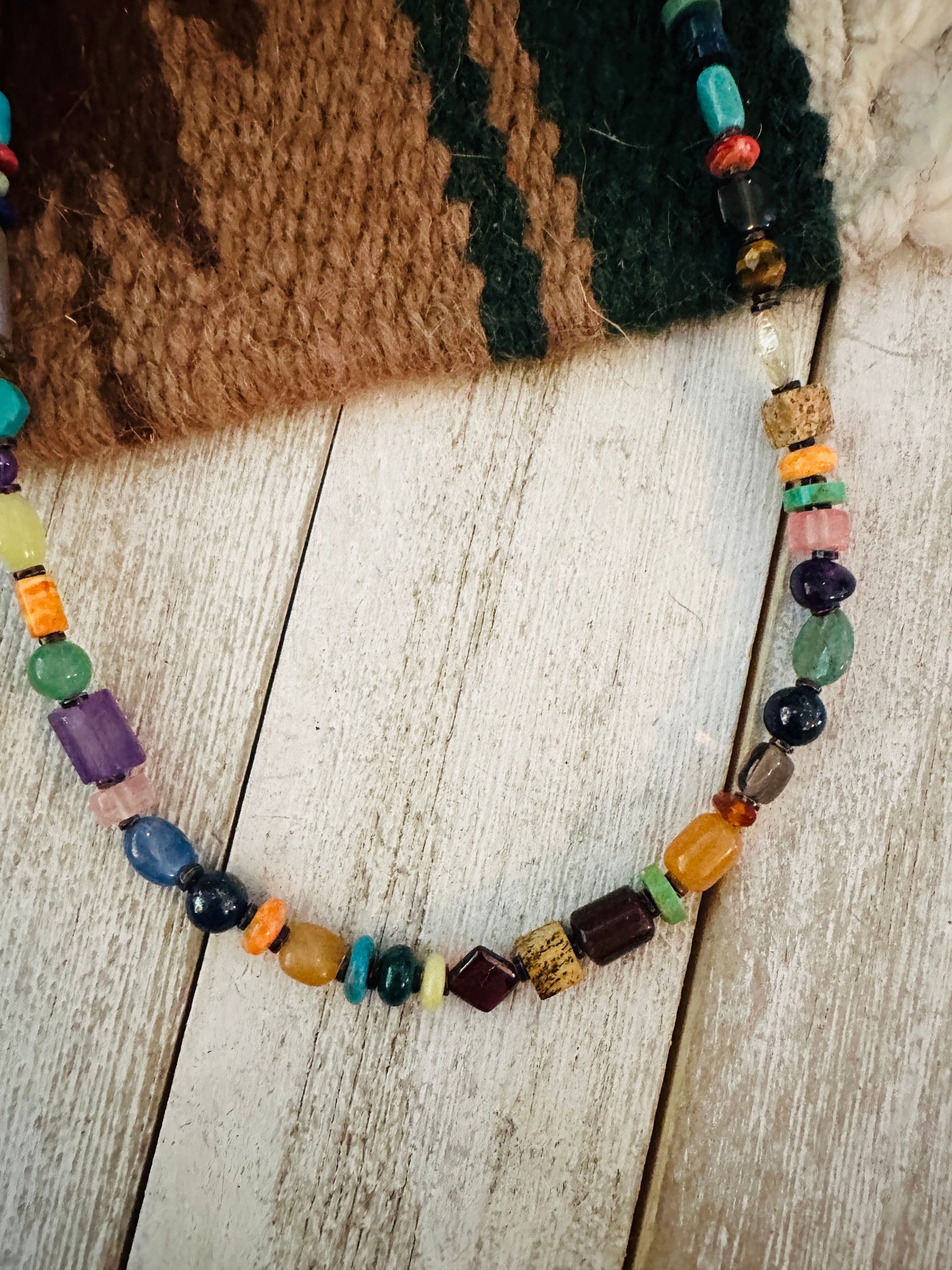 Handcrafted Multi Stone & Sterling Silver Beaded 18” Necklace