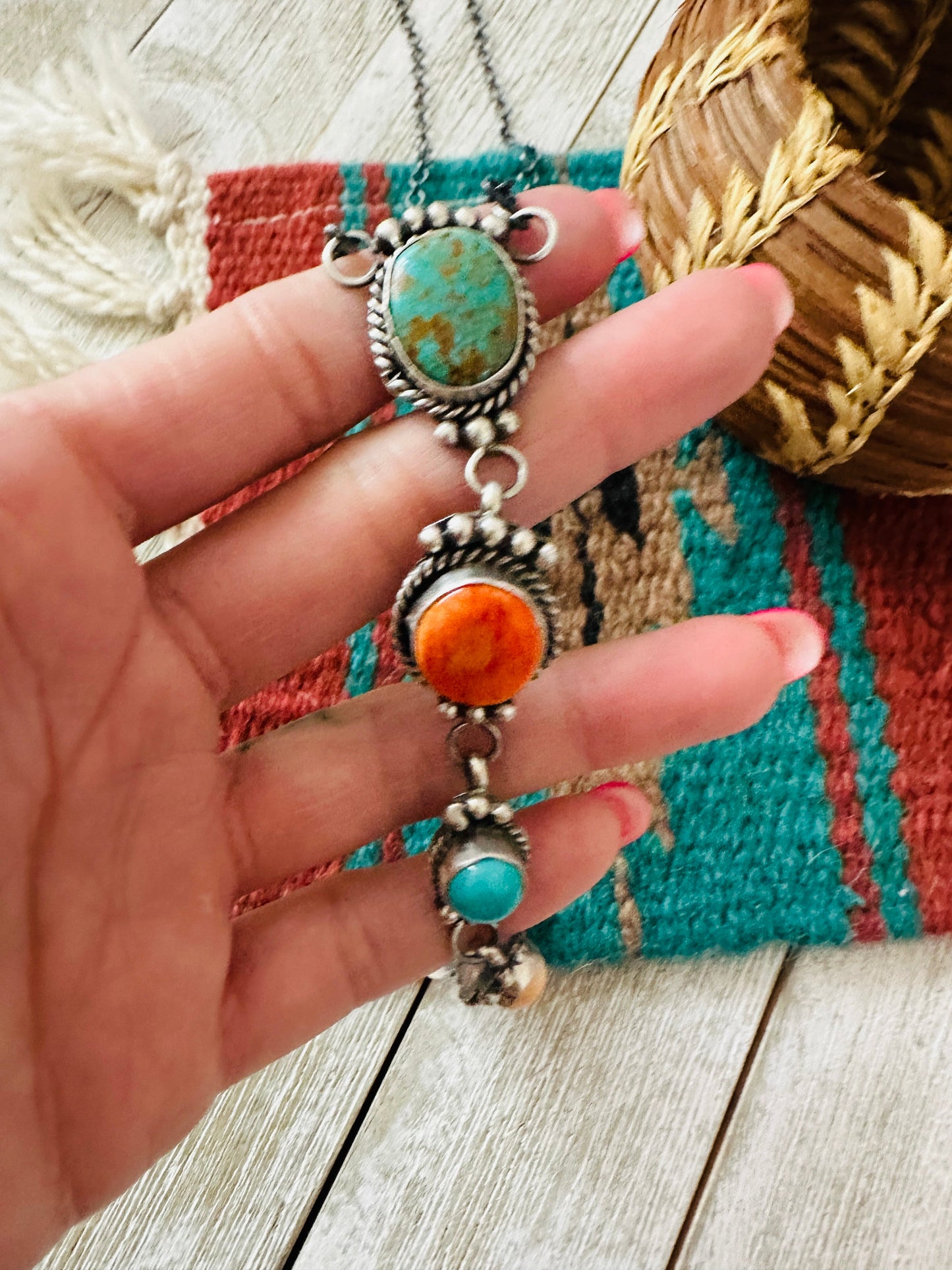 Handcrafted Sterling Silver & Multi Stone Lariat Necklace