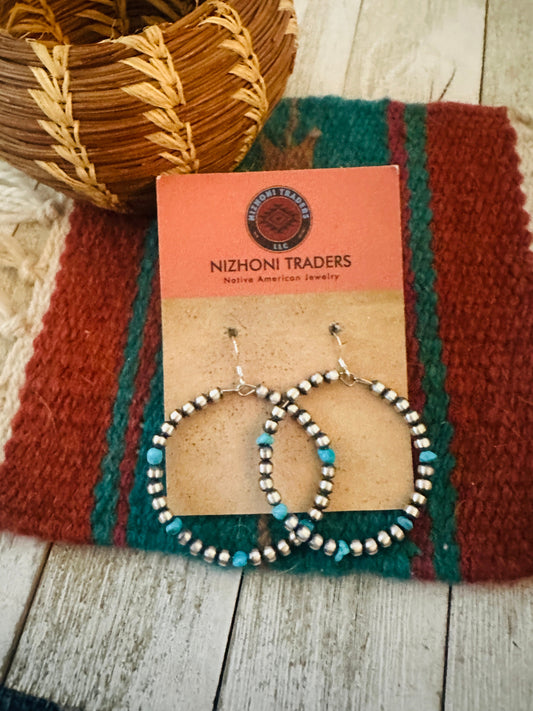 Handcrafted Turquoise & Sterling Silver Beaded Dangle Hoop Earrings Marie’s Favorite