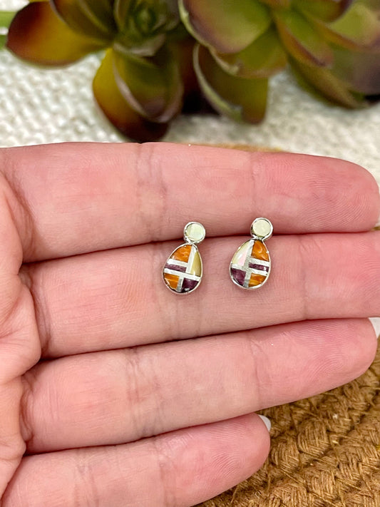 Gorgeous Handmade Sterling Silver & Multi Stone Inlay Post Earrings