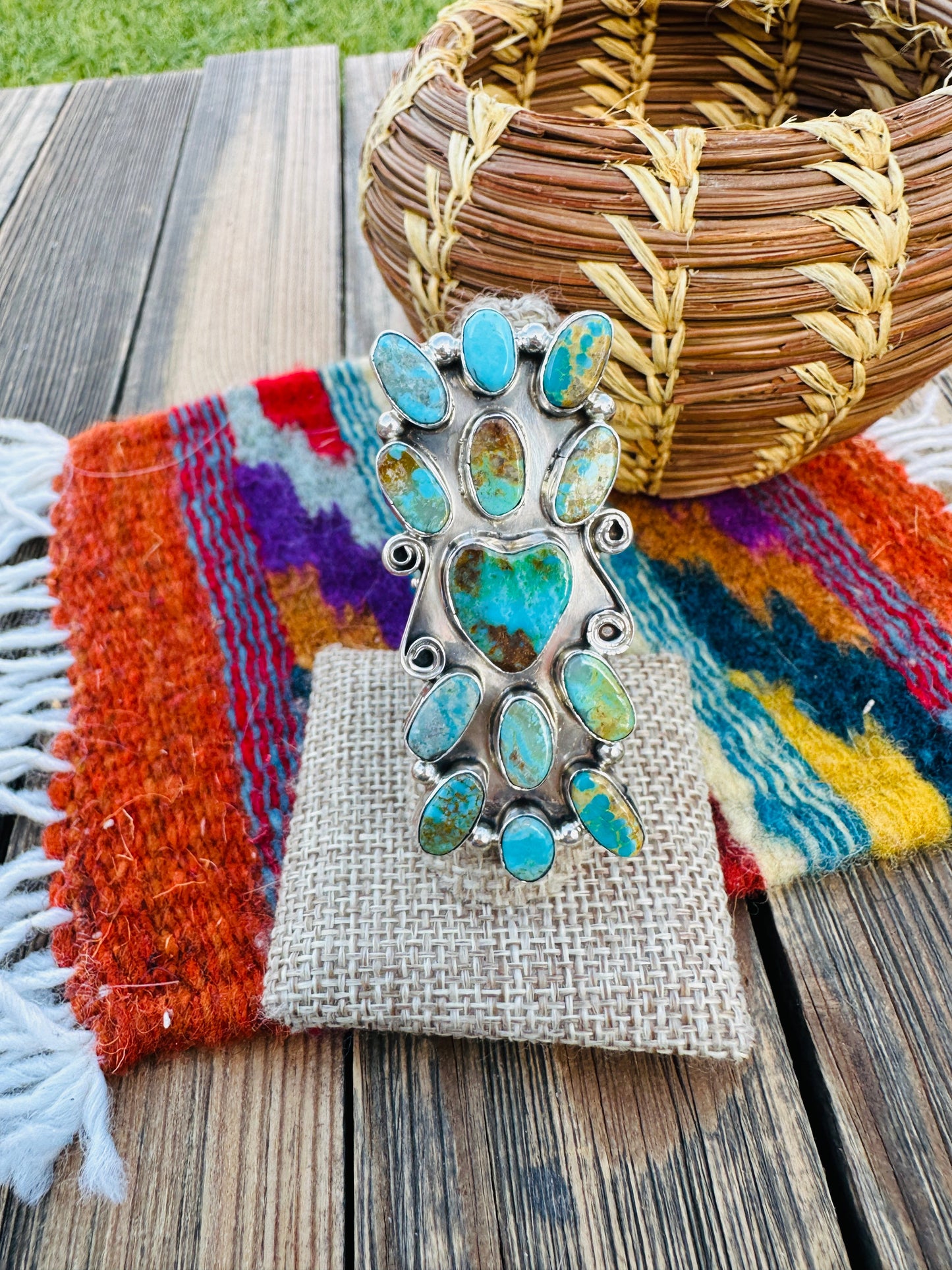 Handcrafted Turquoise & Sterling Silver Adjustable Heart Ring by Jacqueline Silver