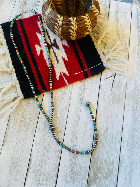 Handcrafted Sterling Silver & Multi Stone Beaded Lariat Necklace