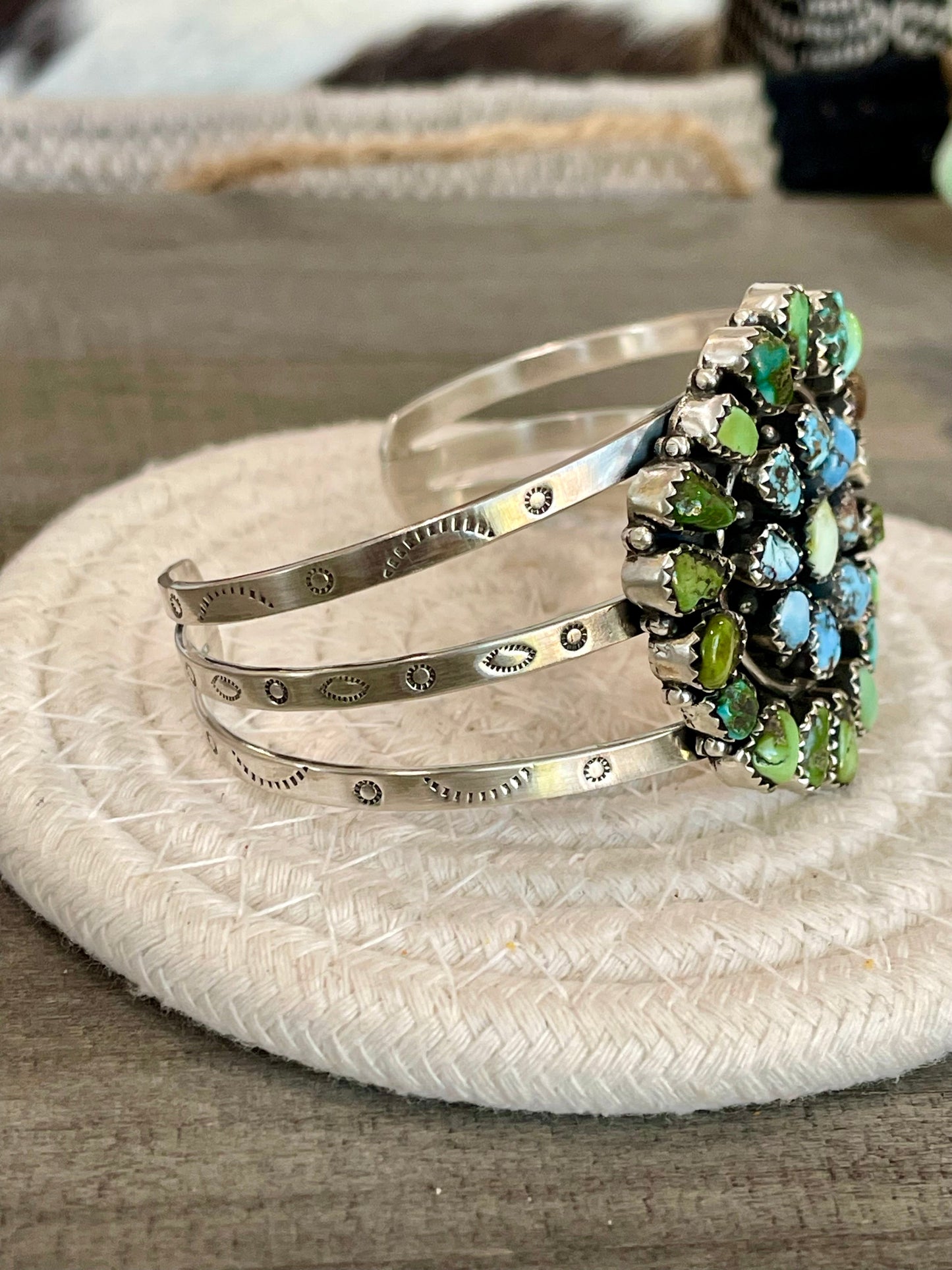 Beautiful Handmade Sterling Silver, Turquoise Multi Stone Cuff