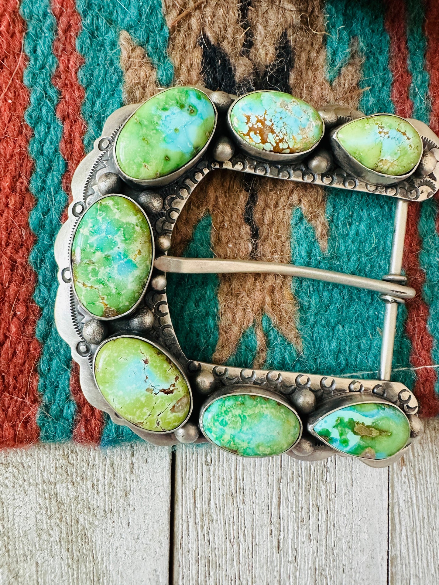 Handcrafted Sonoran Mountain Turquoise & Sterling Silver Belt Buckle by Russell Sam