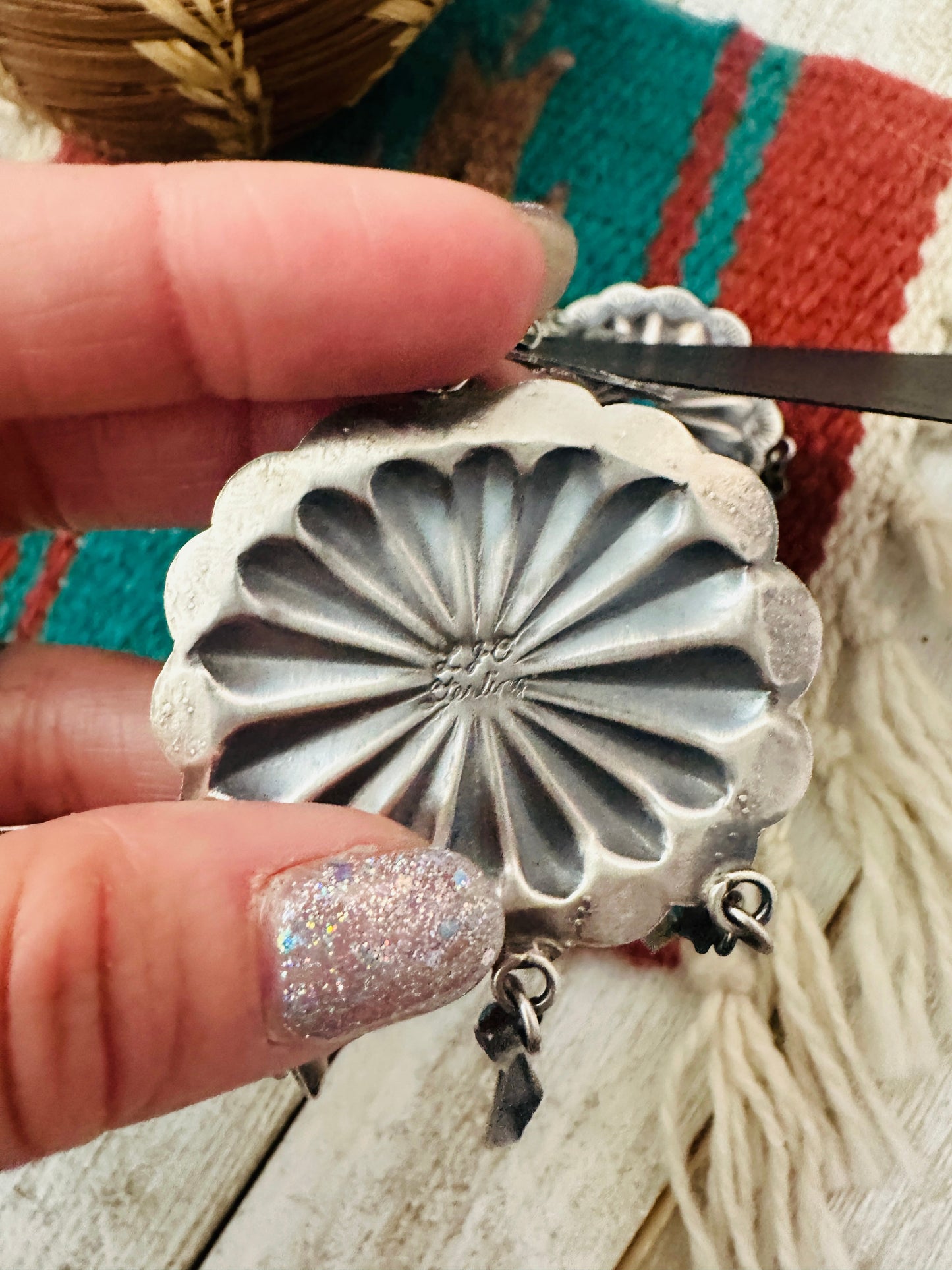 Handcrafted Sterling Silver & Turquoise Concho Dangle Earrings