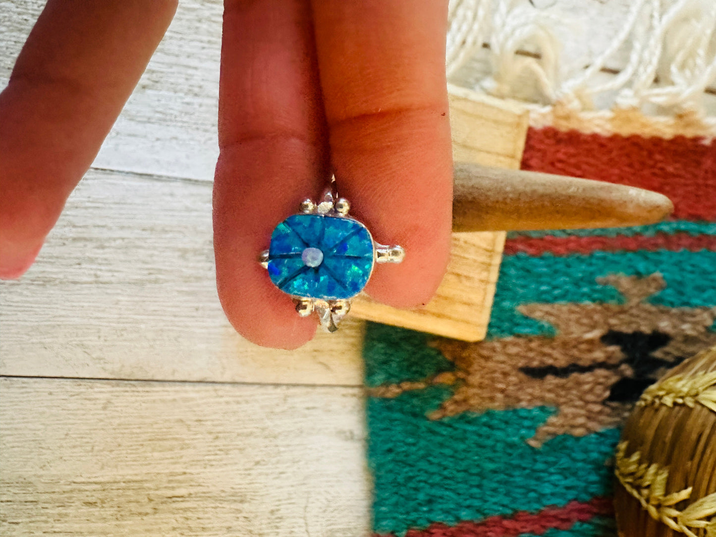 Handcrafted Sterling Silver & Blue Opal Turtle Ring