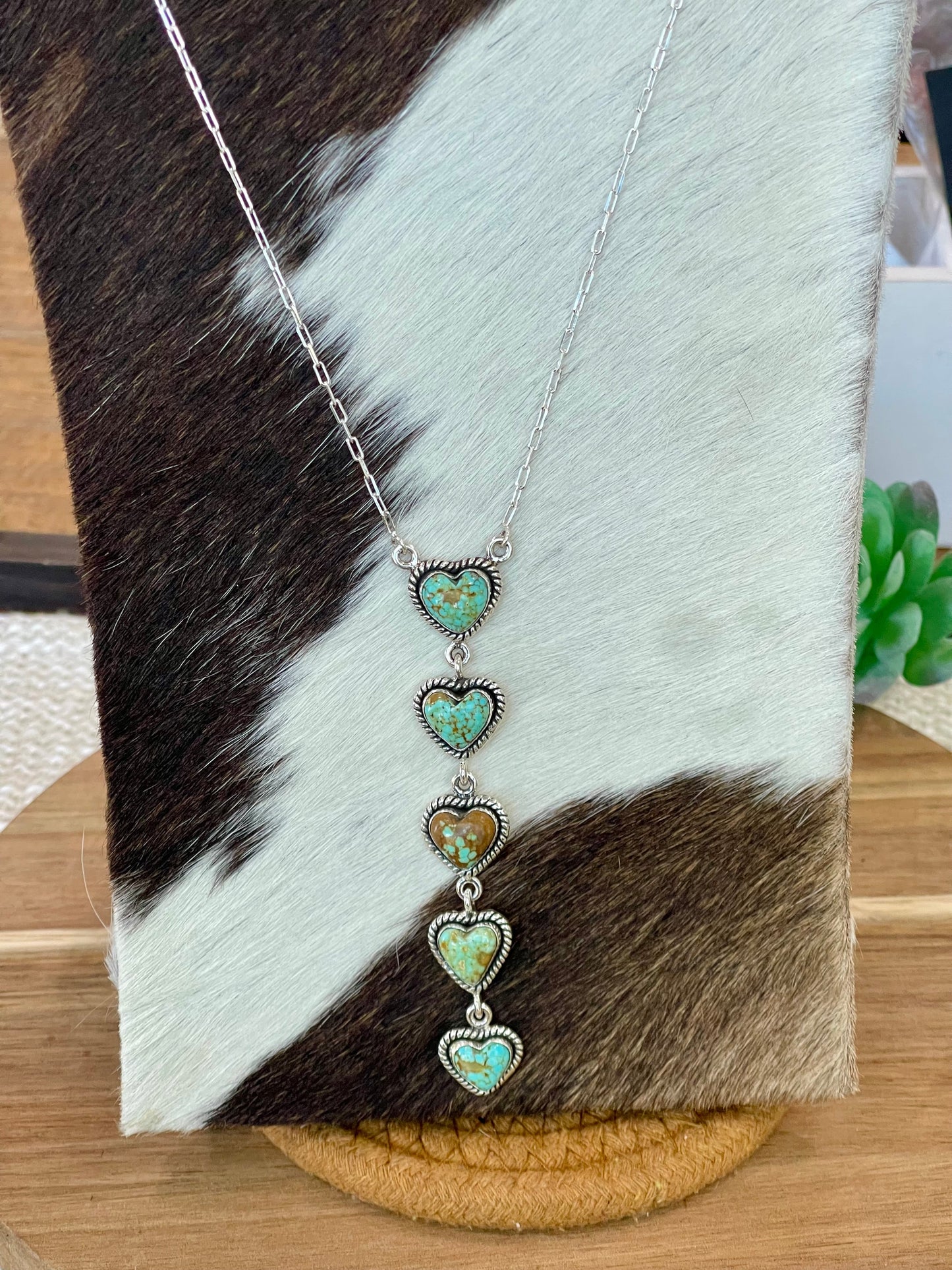 Handmade Sterling Silver Number 8 Turquoise Heart Drop Necklace with Signed Nizhoni