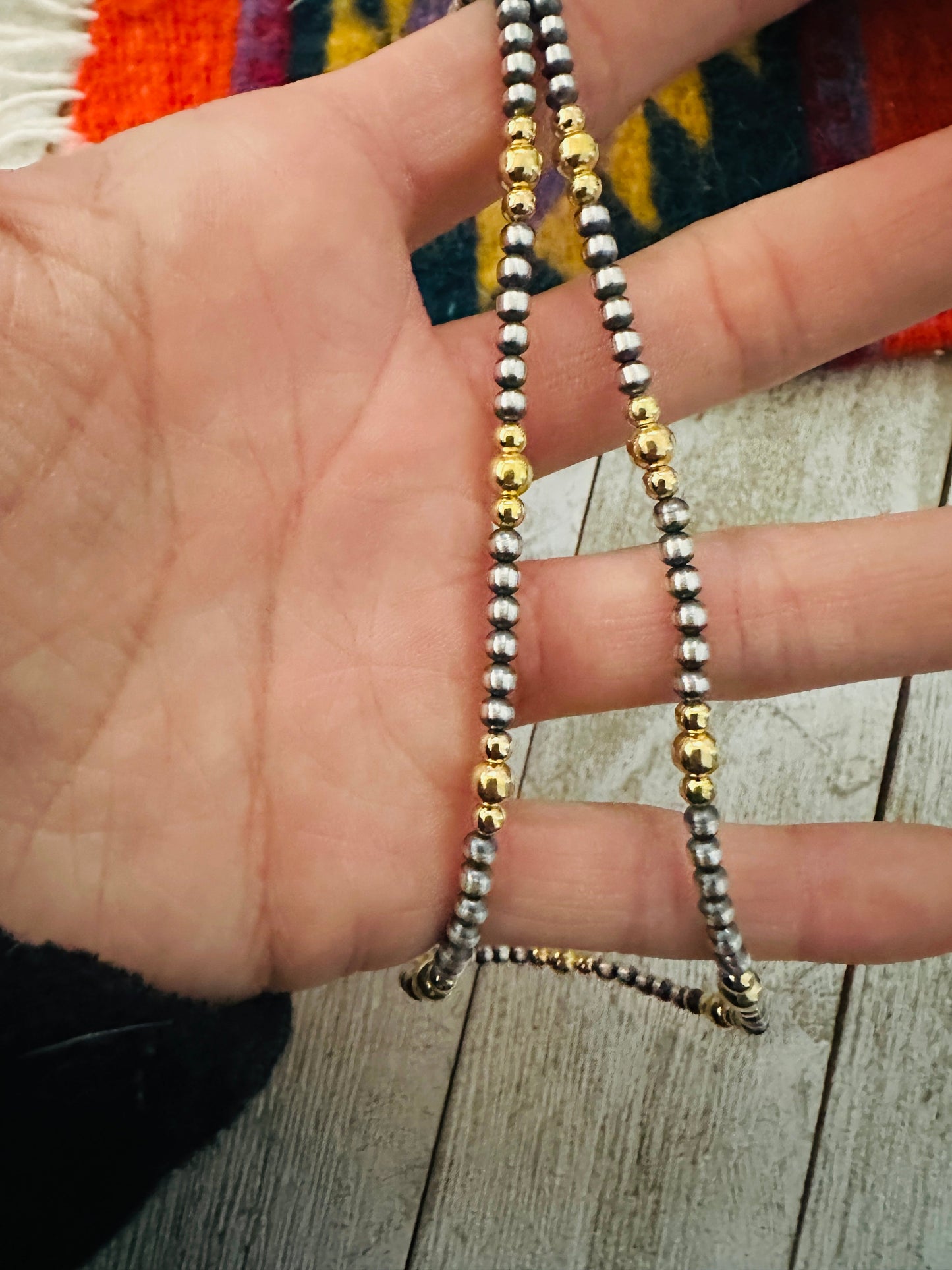 Handcrafted Sterling Silver & Gold Overlay 3-4 mm Beaded Necklace