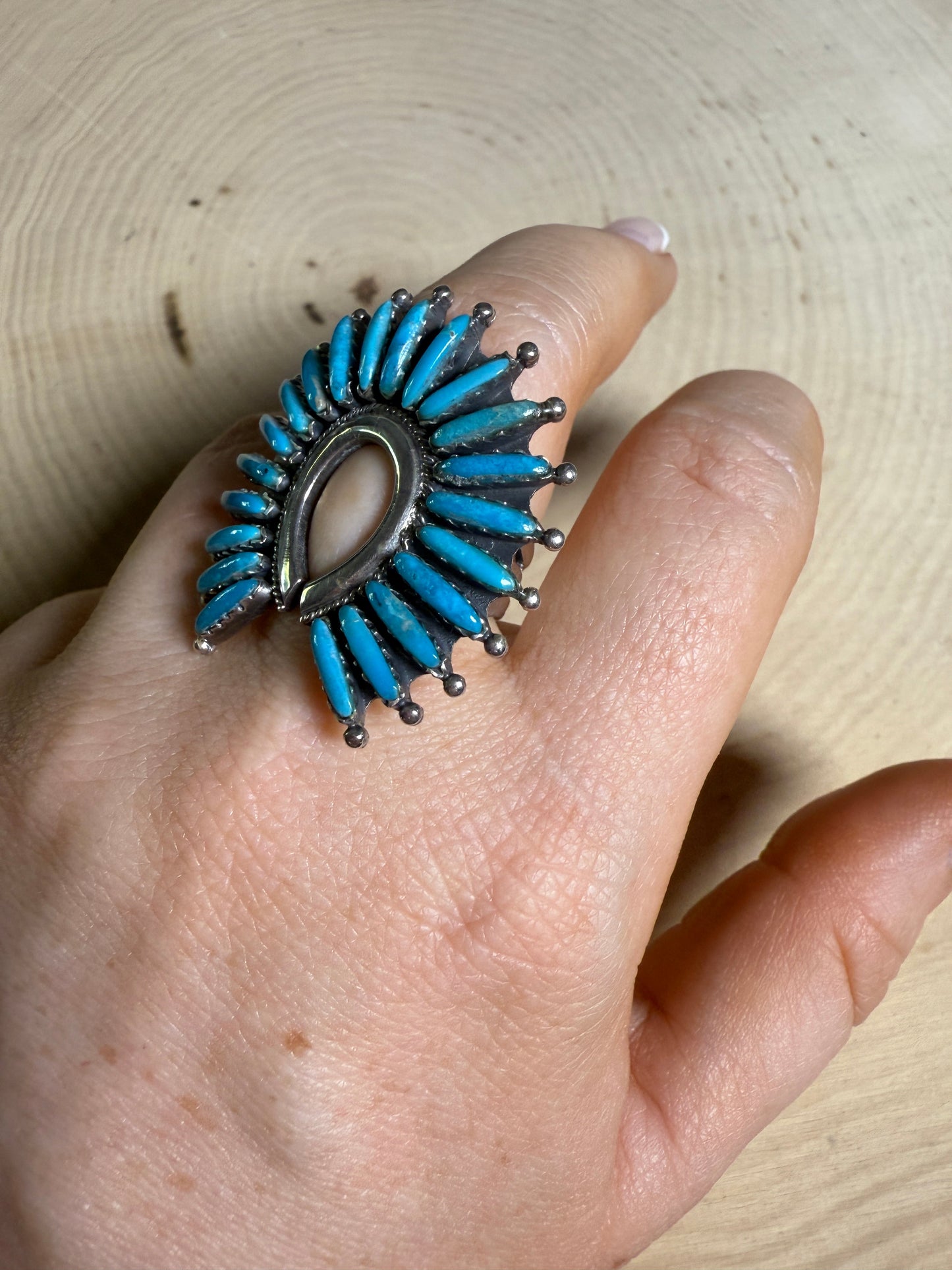 Handmade Sterling Silver & Needlepoint Turquoise Adjustable Naja Ring