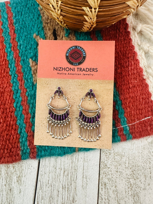 Handcrafted Sterling Silver And Charoite Needlepoint Earrings