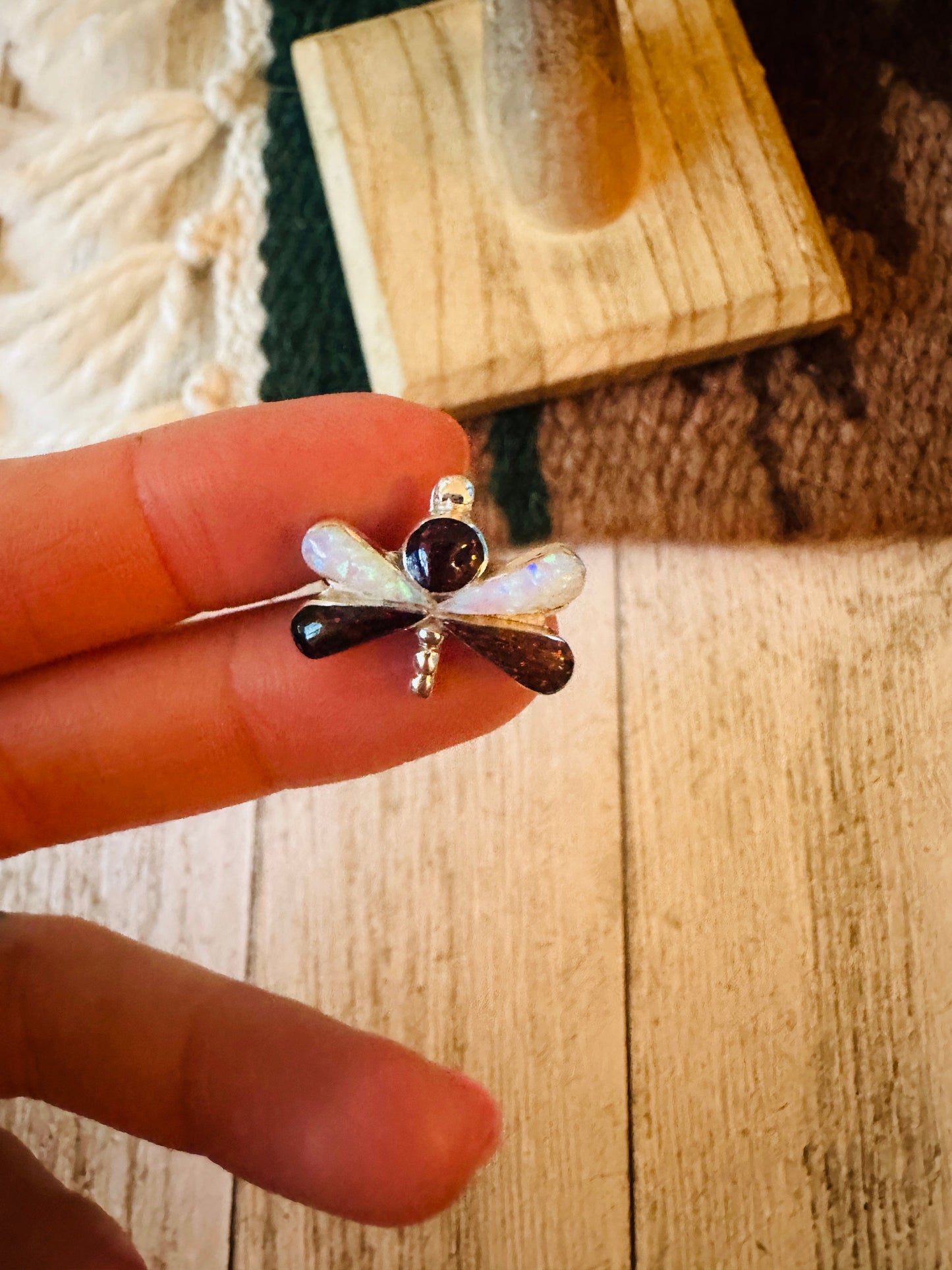 Handcrafted Sterling Silver, Brown & White Opal Dragonfly Ring