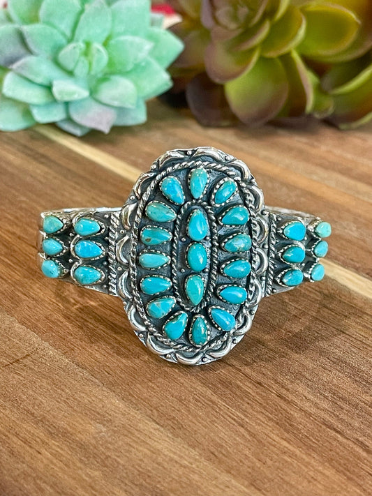 Handmade Sterling Silver & Turquoise Adjustable Cuff Bracelet