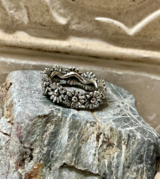 Flowers All Around Sterling Silver Ring 1/4”