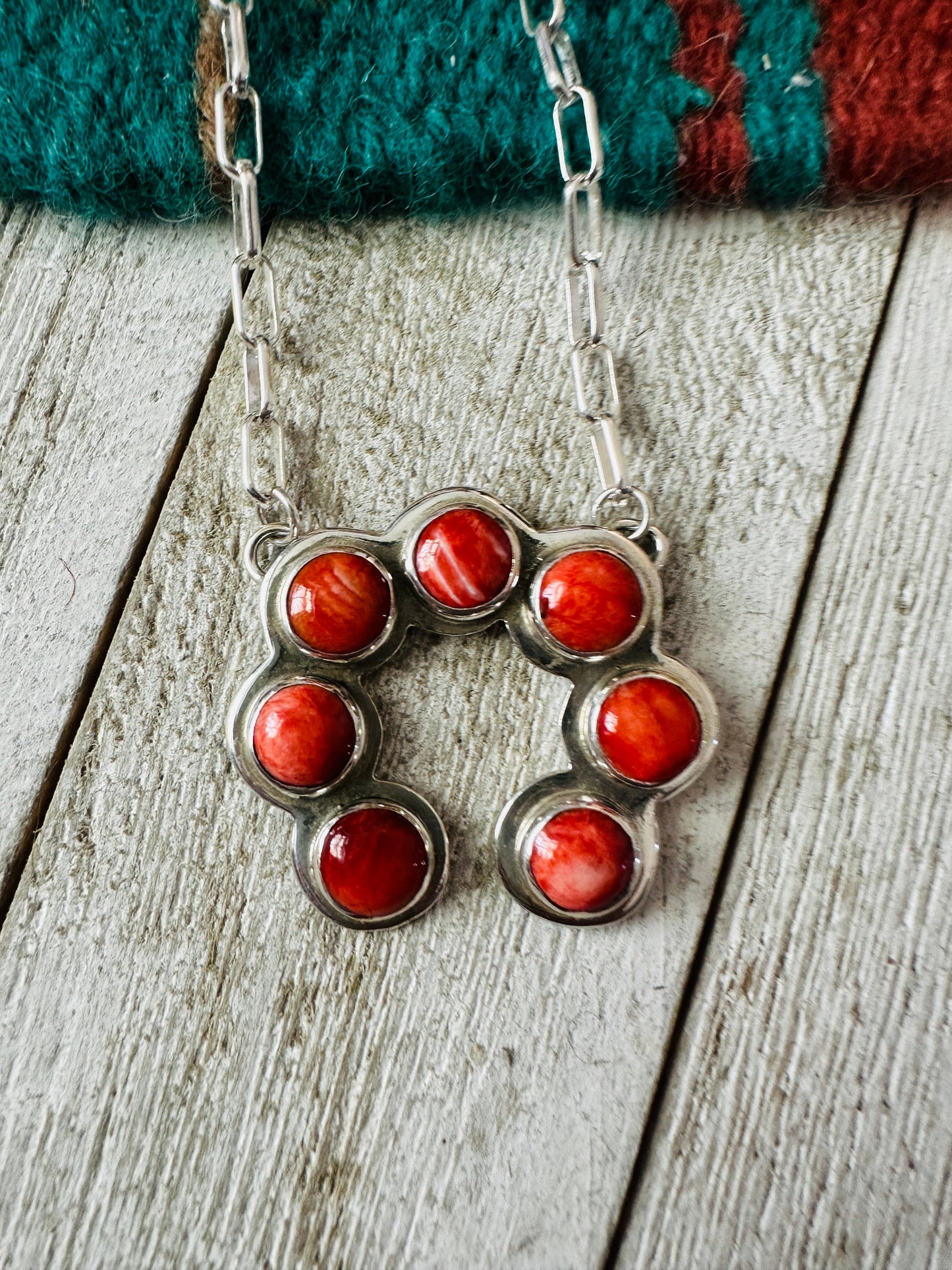 Handcrafted Sterling Silver & Orange Spiny Naja Necklace