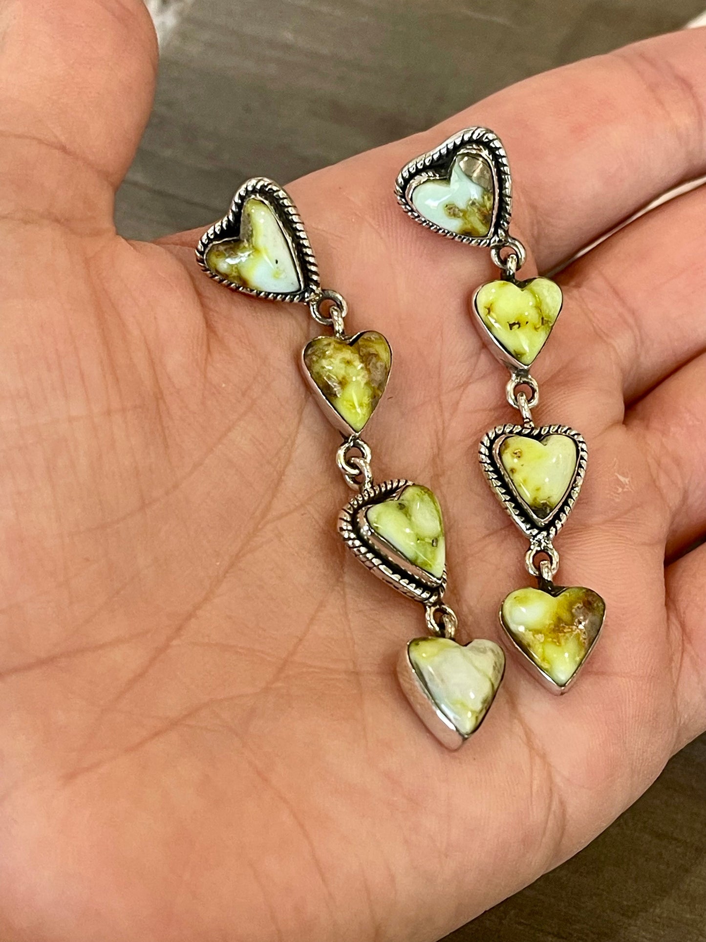 Handmade Palomino and Sterling Silver Dangle Heart Earrings