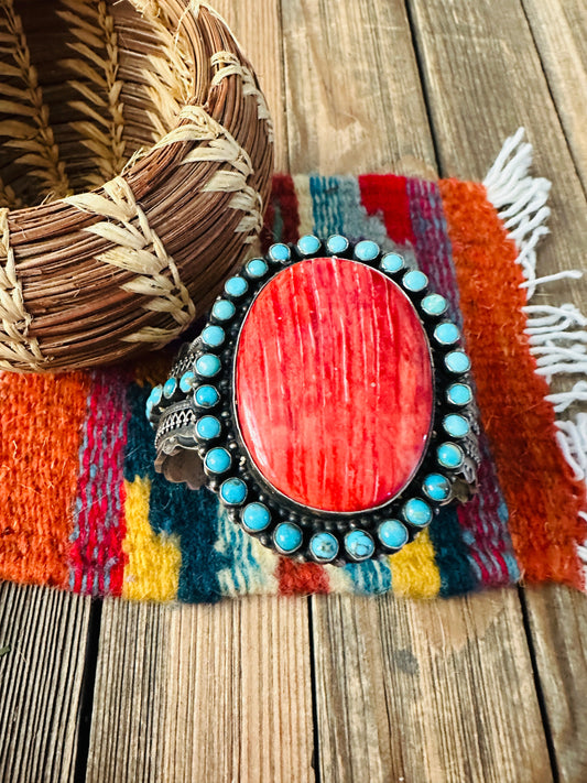 Handcrafted Spiny, Turquoise & Sterling Silver Cuff Bracelet by Shawn Cayatineto