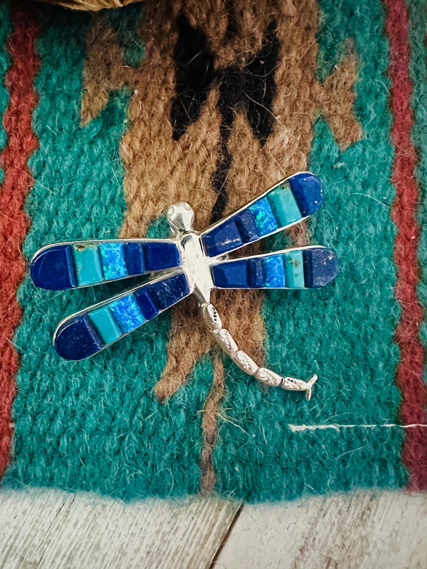 Handcrafted Sterling Silver and Multi Stone Inlay Dragonfly Brooch