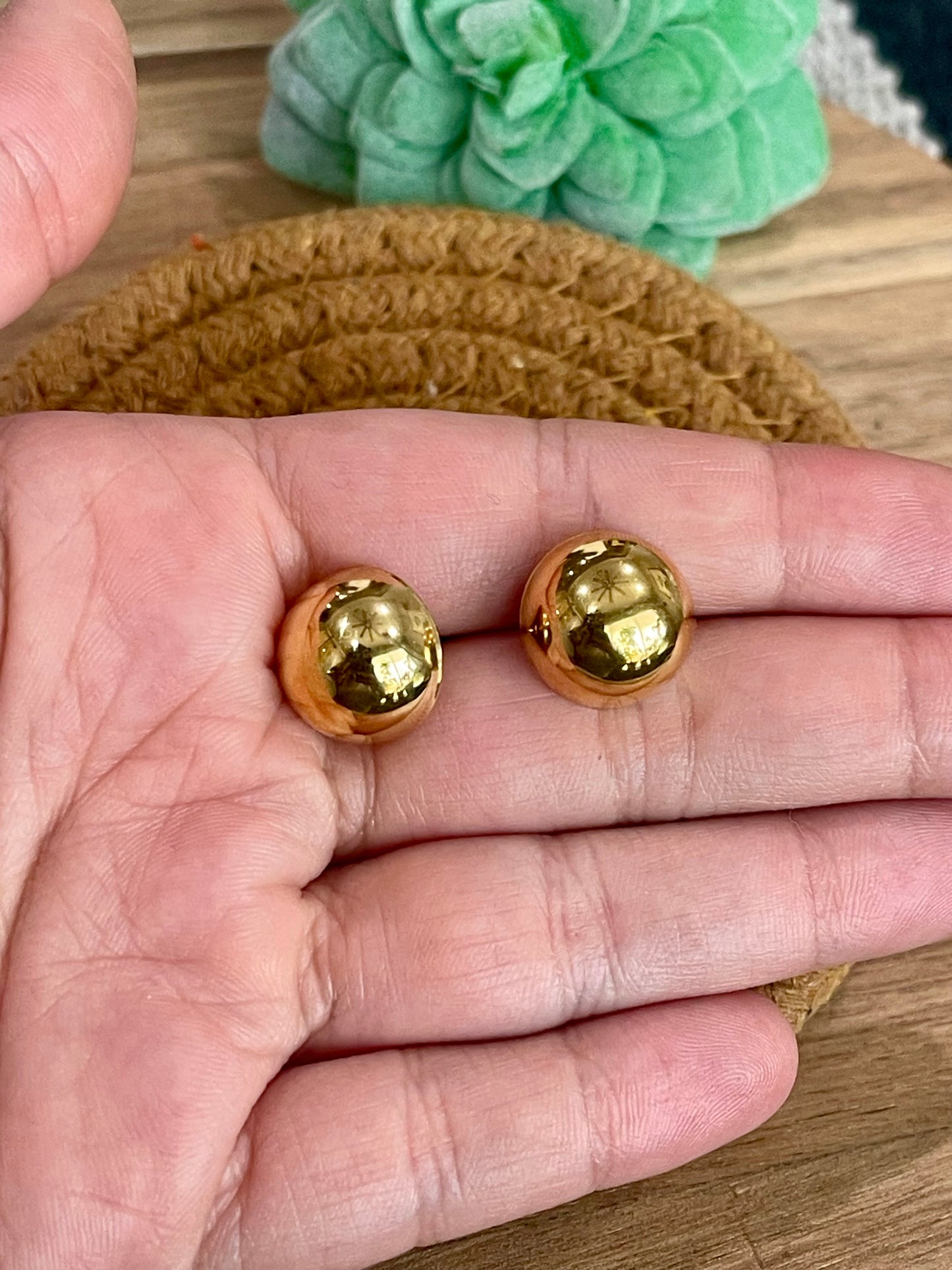 Vintage Gold Plated Round Stud Earrings