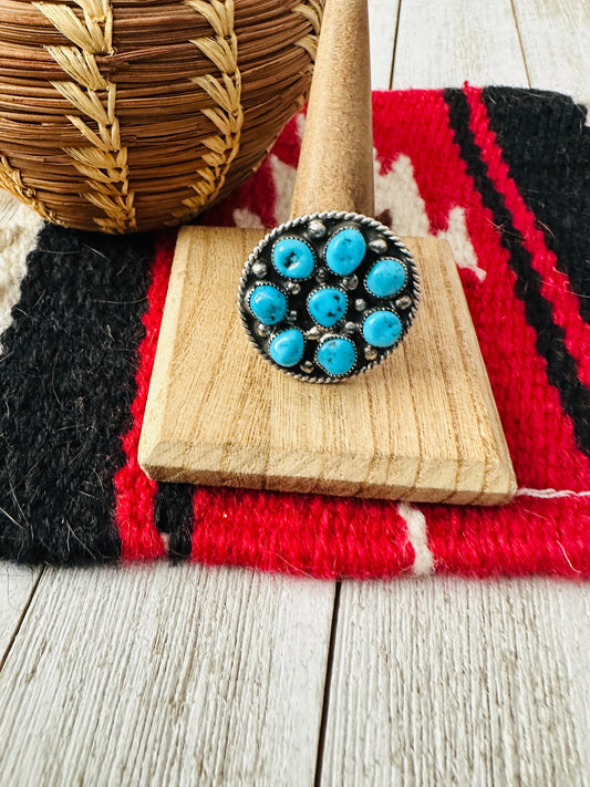 Navajo Sterling Silver & Kingman Turquoise Adjustable Ring