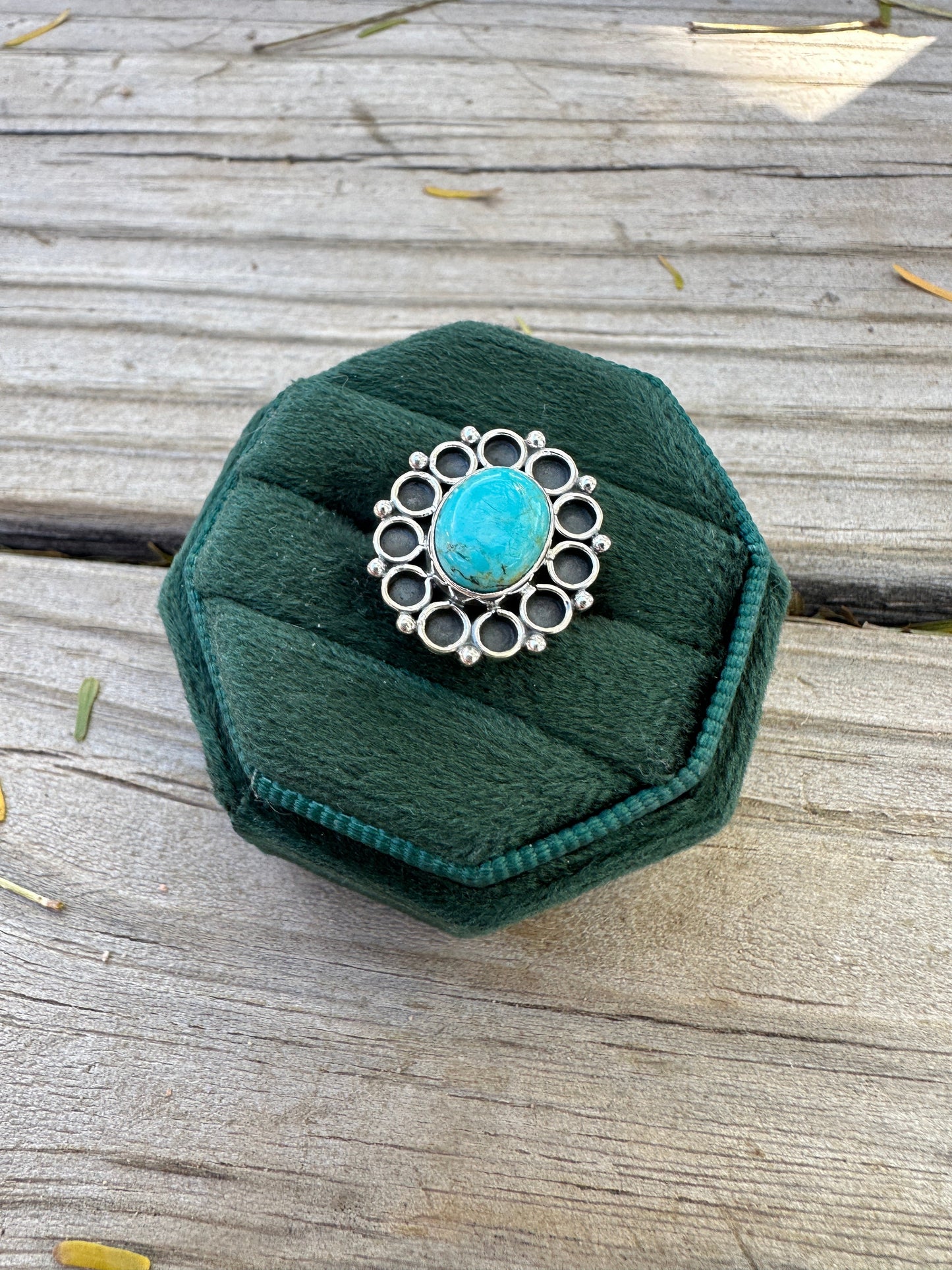 Marigold Handmade Adjustable Turquoise Sterling Silver Flower Ring