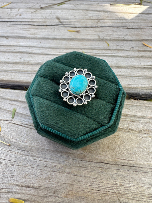 Marigold Handmade Adjustable Turquoise Sterling Silver Flower Ring