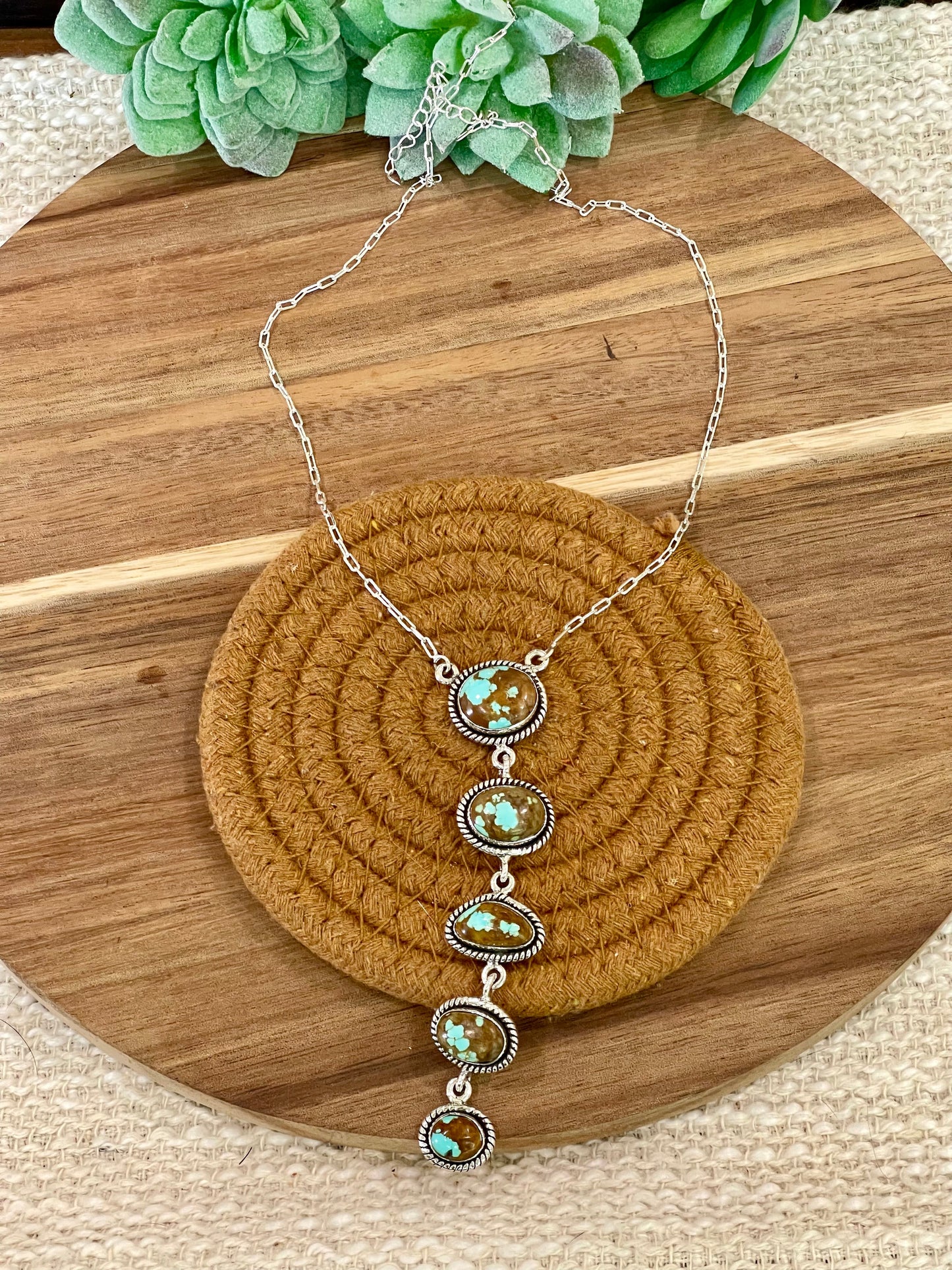 Handmade Sterling Silver Number 8 Turquoise  Drop Necklace with Signed Nizhoni
