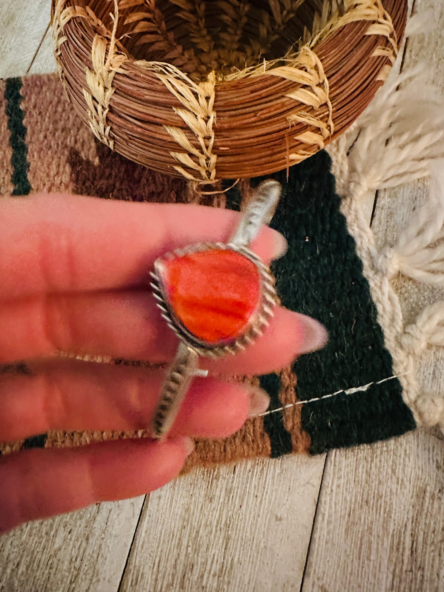 Handcrafted Sterling Silver & Red Spiny Cuff Bracelet