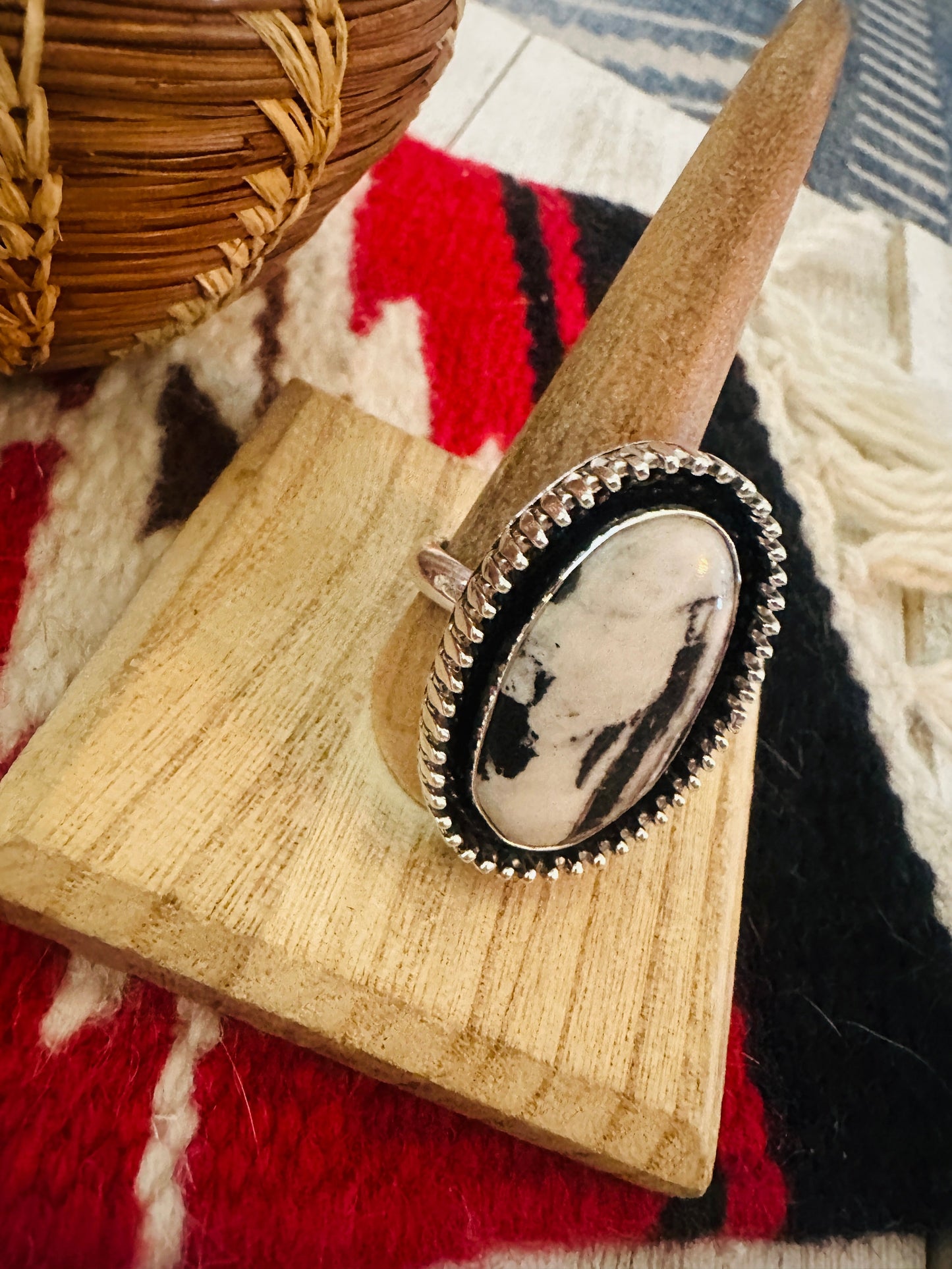 Handcrafted Sterling Silver And White Buffalo Adjustable Ring