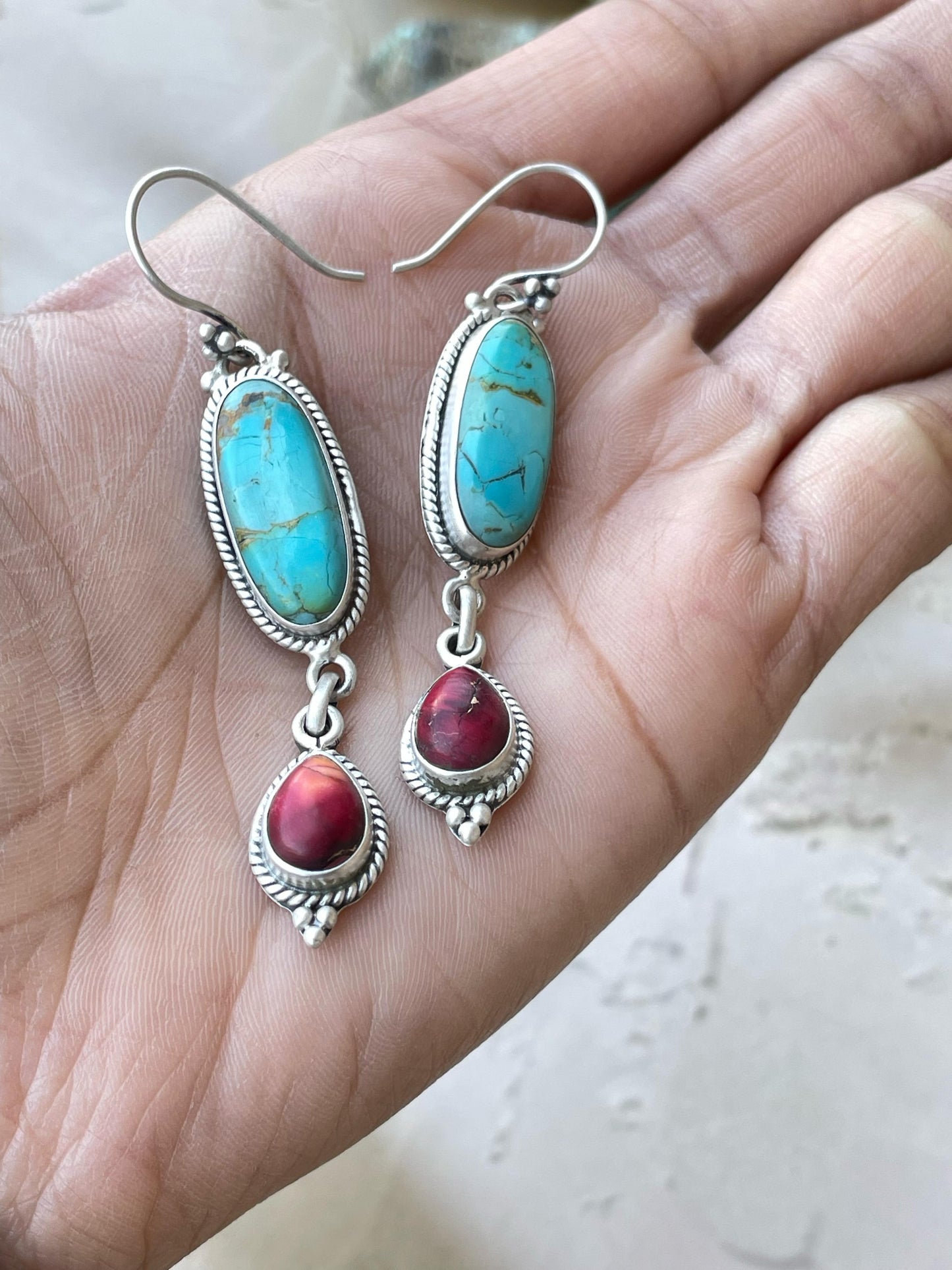 Dahlia Rose & Turquoise Handmade Sterling Silver Dangles
