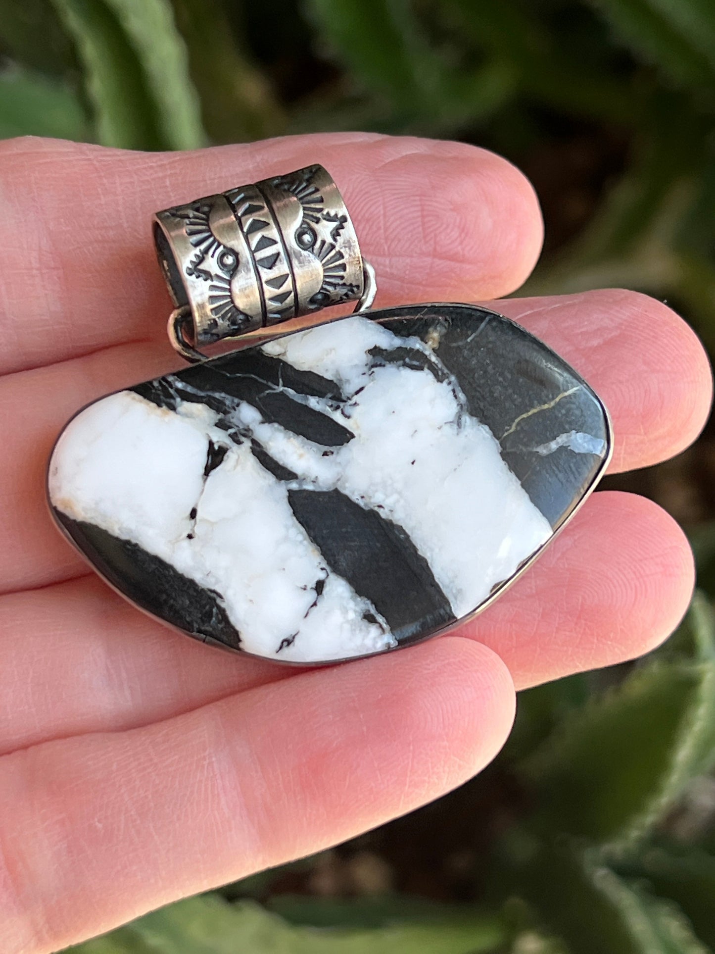 Handcrafted Sterling Silver and White Buffalo Solo Pendant by Angela Martin