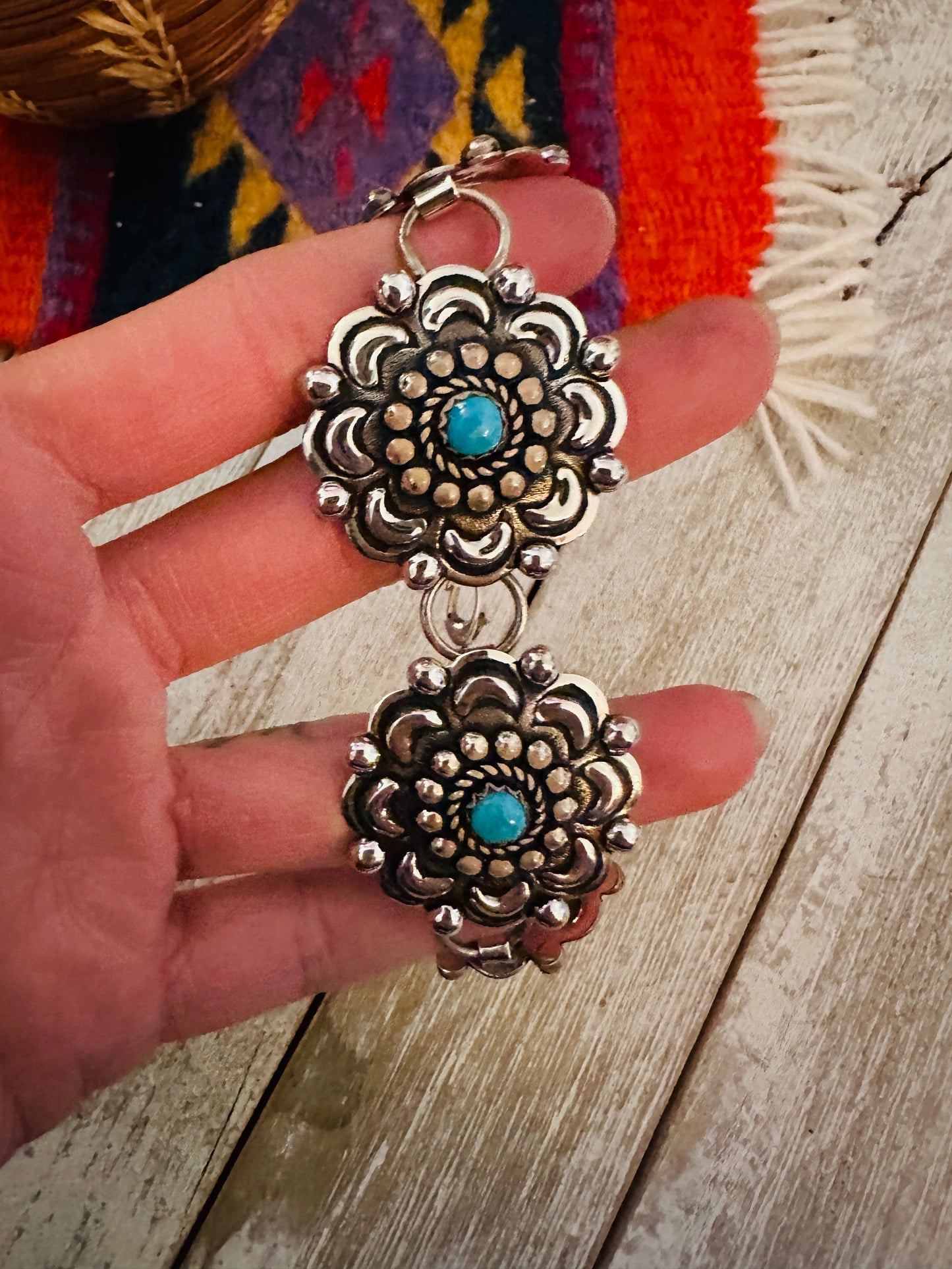 Handcrafted Turquoise & Sterling Silver Concho Link Bracelet