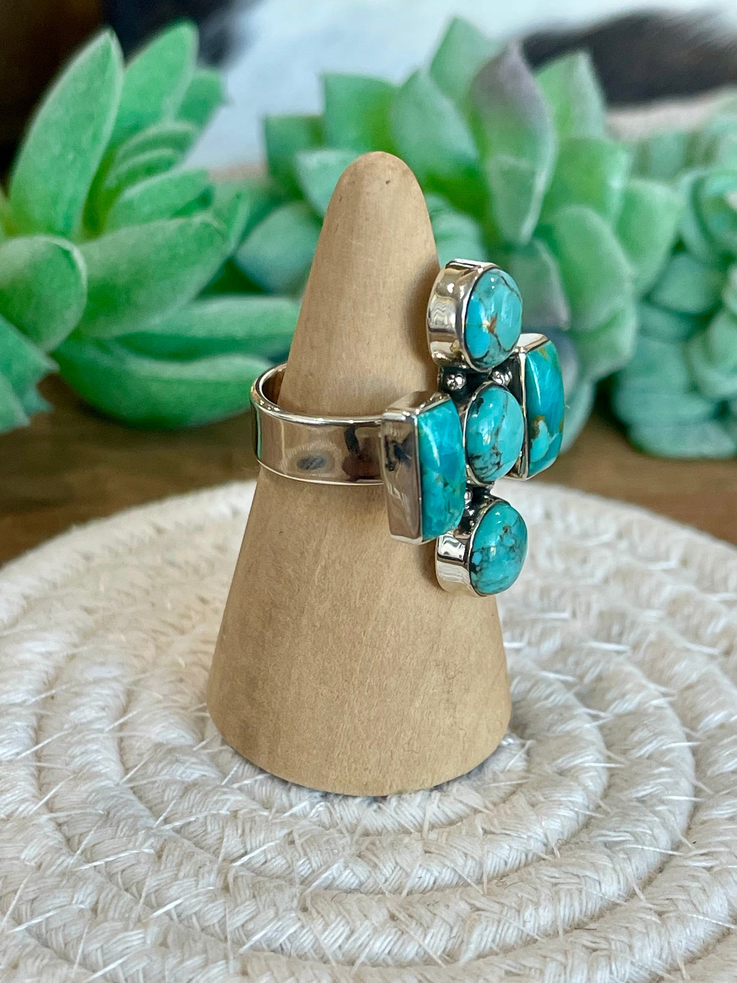 Handmade Turquoise And Sterling Silver Adjustable  Ring