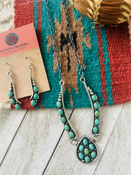 Handcrafted Sterling Silver & Turquoise Cluster Necklace and Earring Set