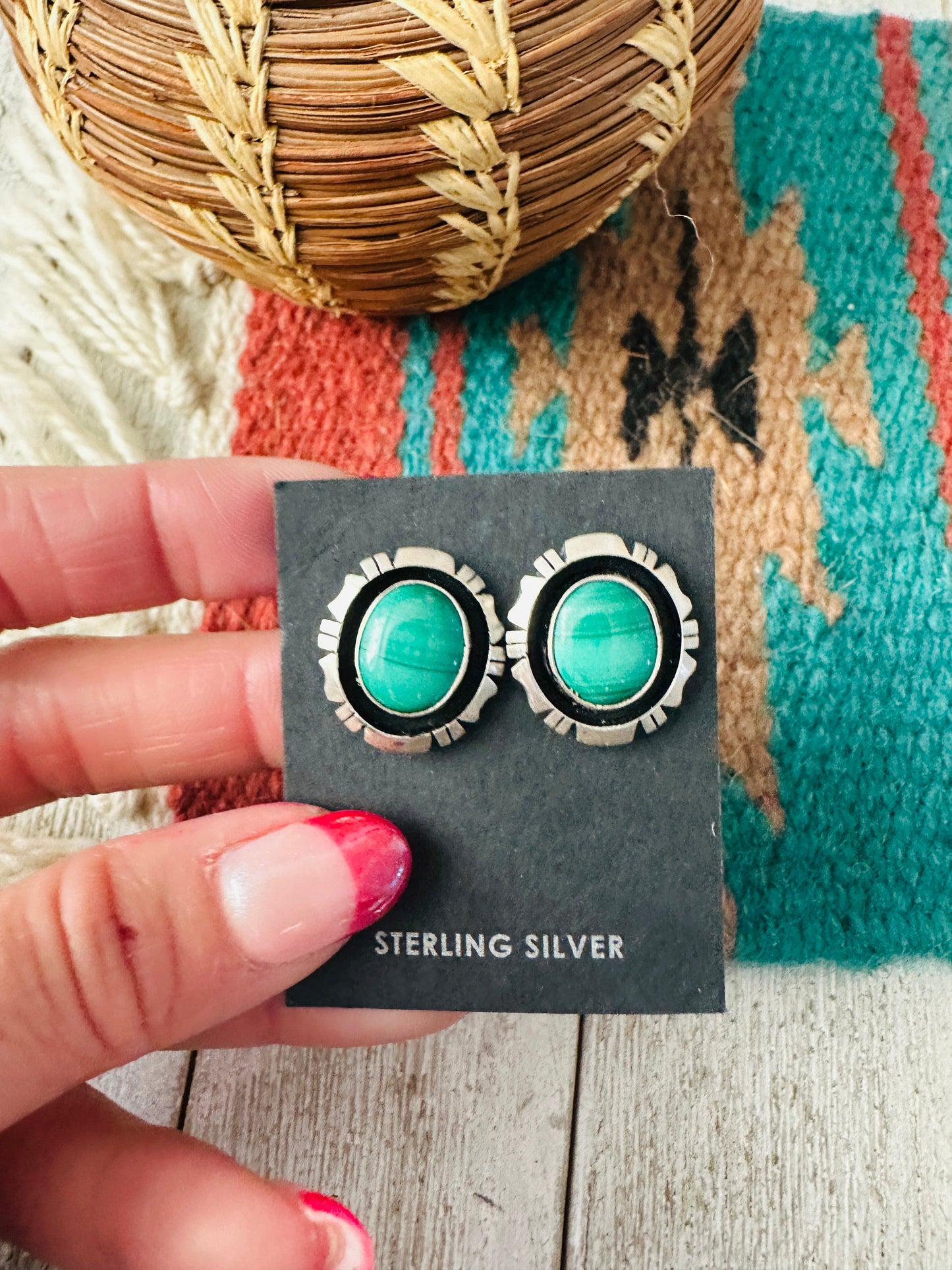 Handcrafted Malachite & Sterling Silver Post Earrings