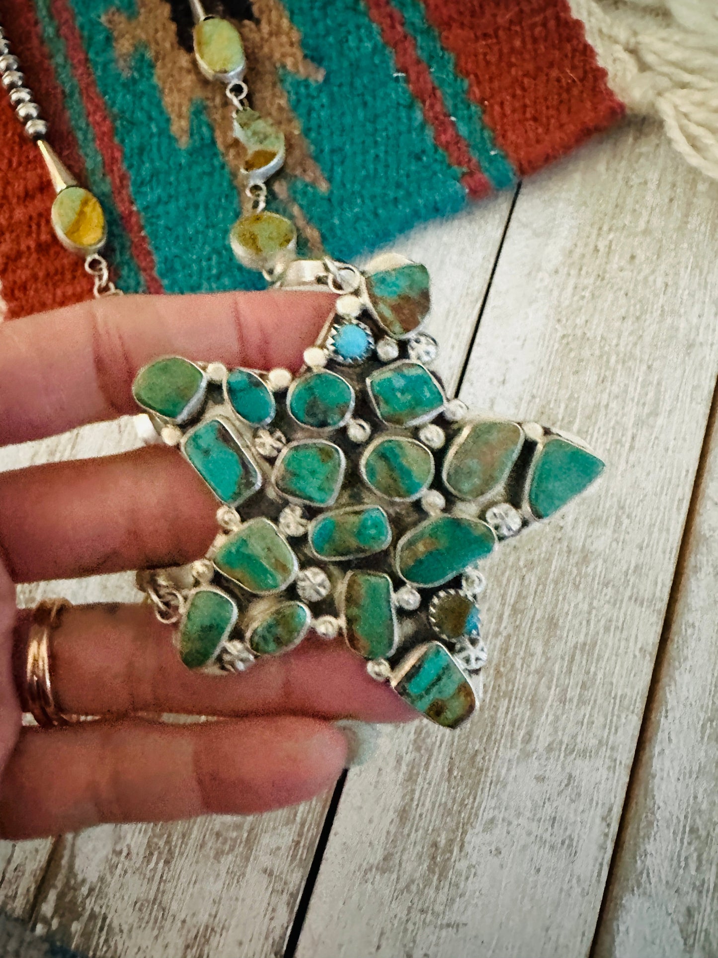 Handcrafted Sterling Silver & Royston Turquoise Star Necklace by Jacqueline Silver