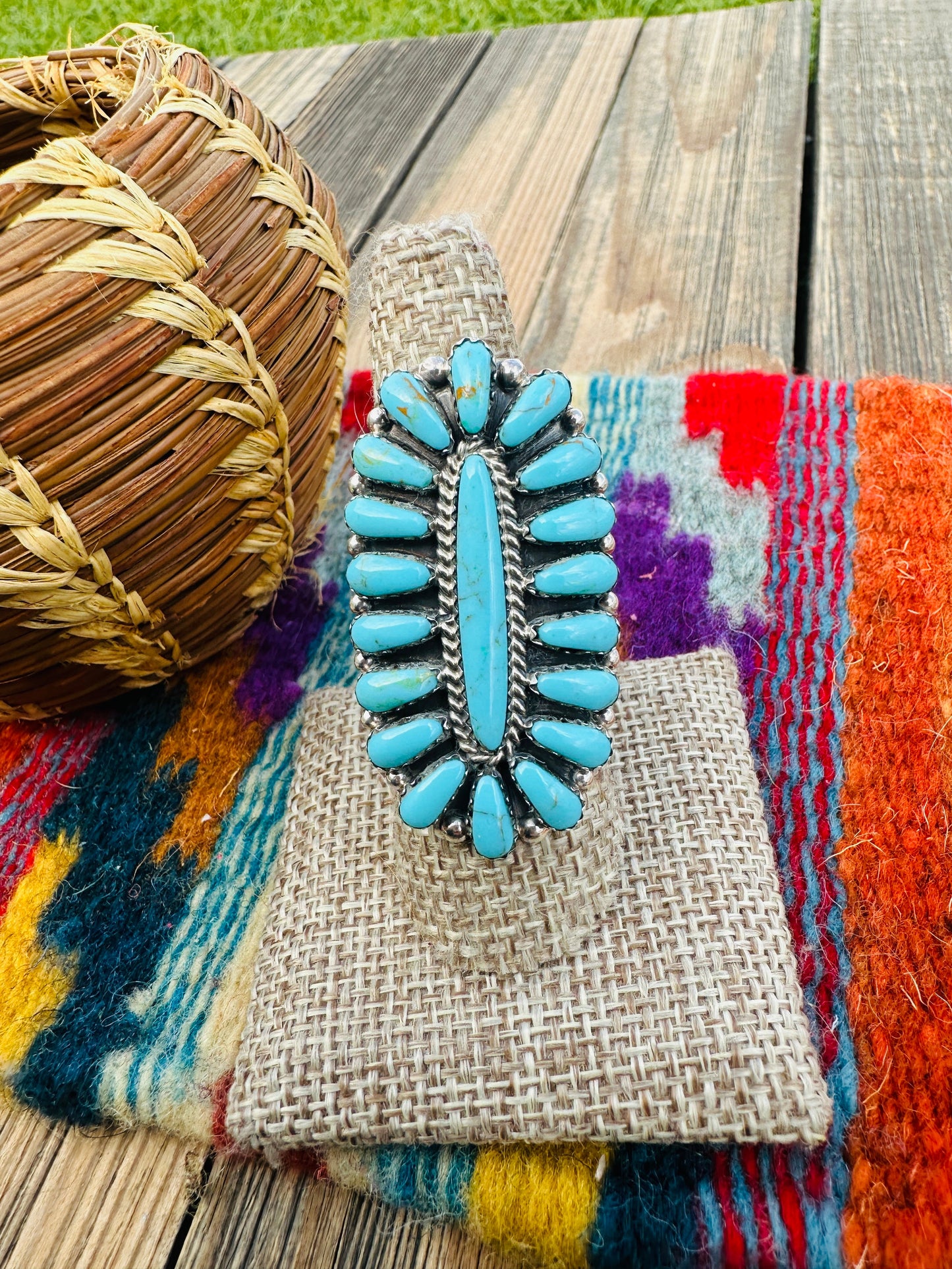 Handcrafted Turquoise & Sterling Silver Cluster Ring by Davina Benally