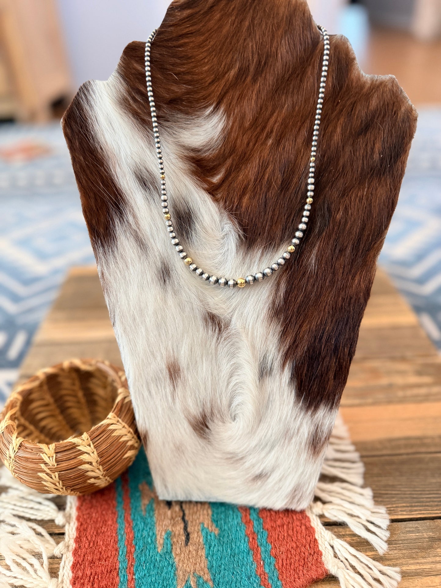 Handcrafted Sterling Silver & Gold Beaded 18” Necklace
