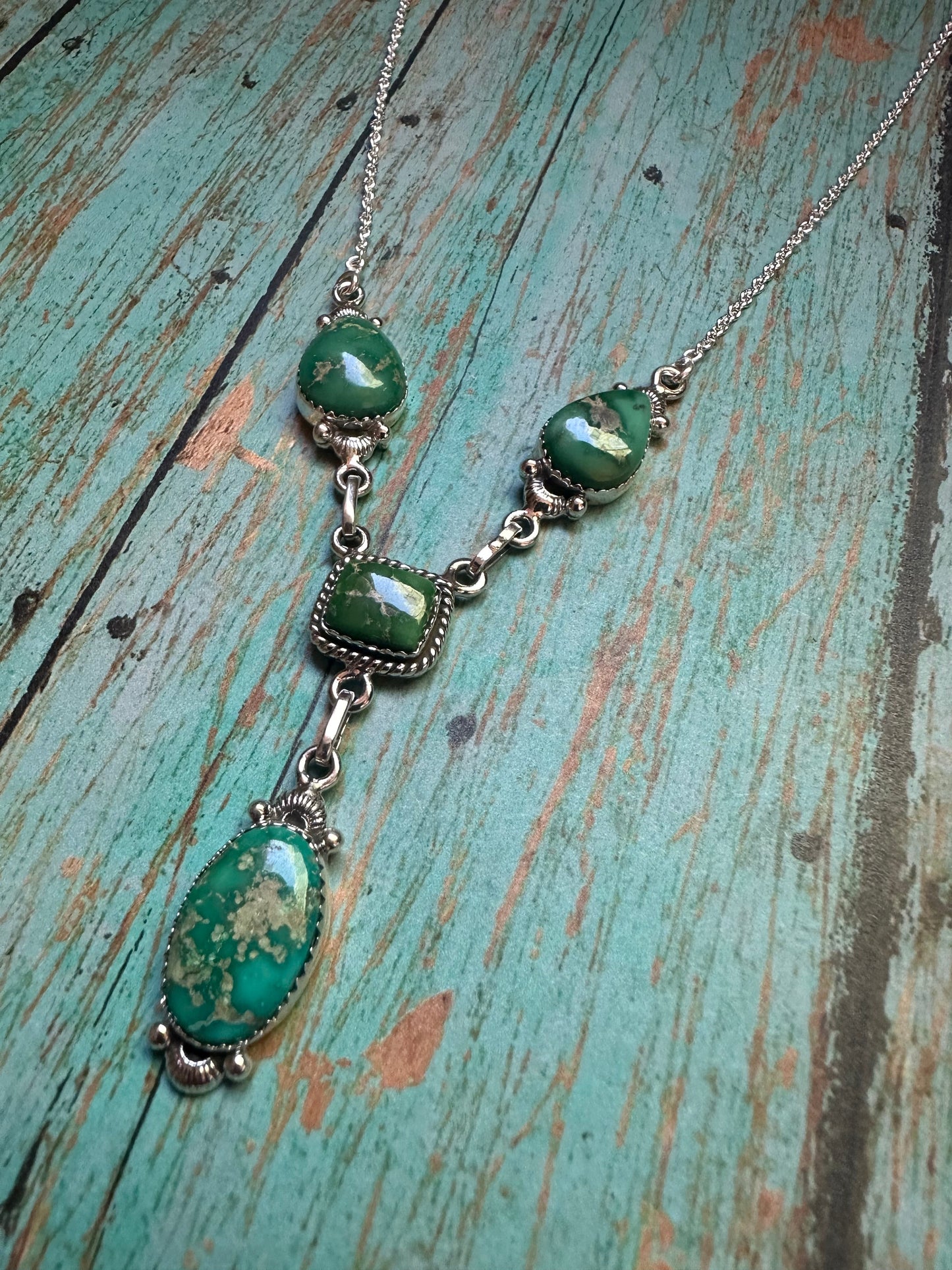Handmade Sonoran Turquoise & Sterling Silver Necklace Signed Nizhoni