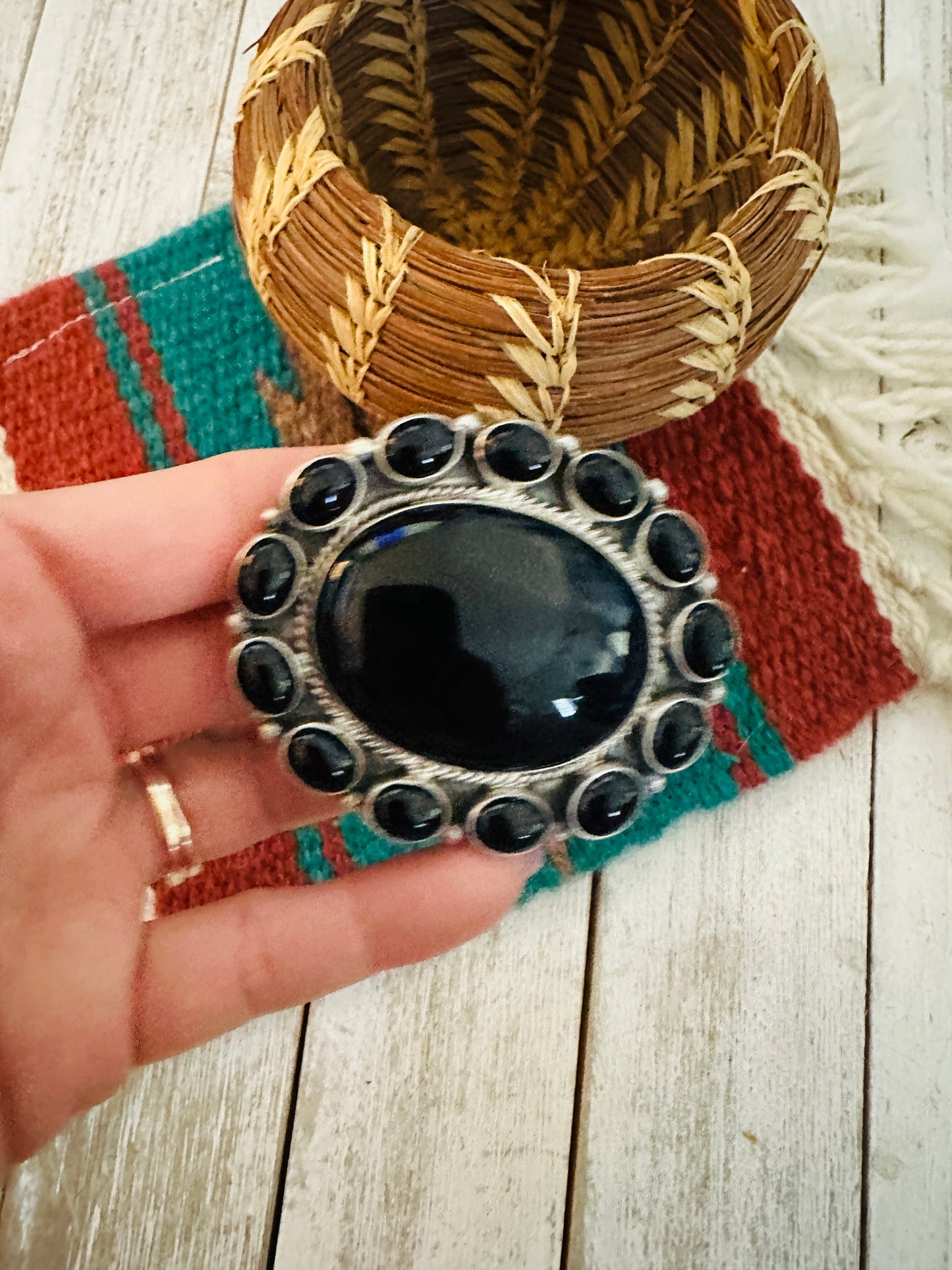 Handcrafted Sterling Silver & Onyx Cluster Cuff Bracelet