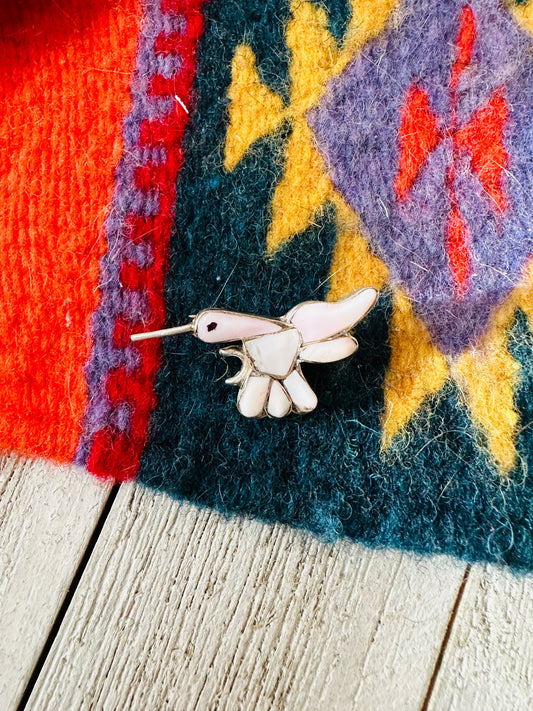 Handcrafted Mother of Pearl & Sterling Silver Hummingbird Brooch