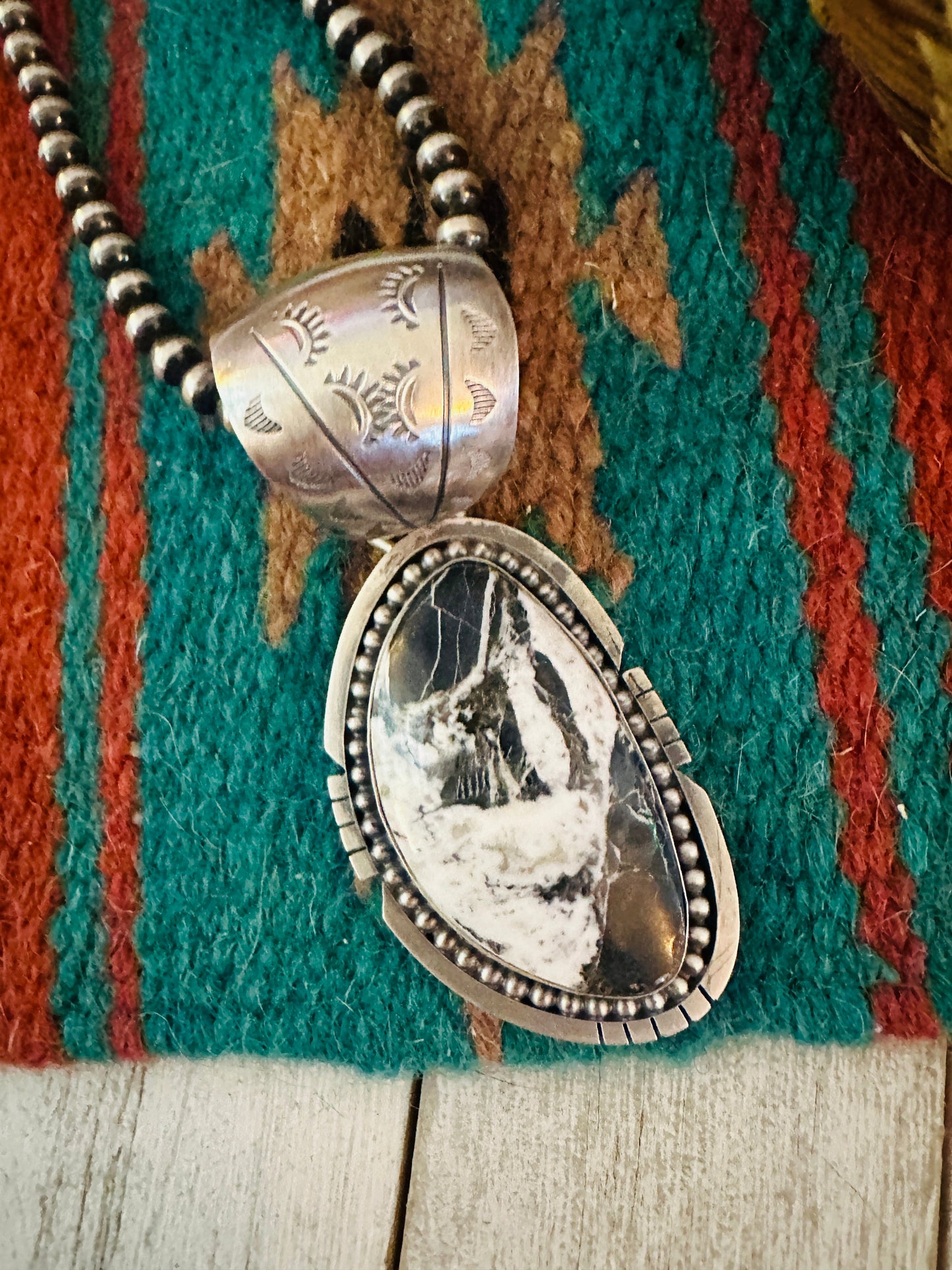Handcrafted White Buffalo and Sterling Silver Pendant