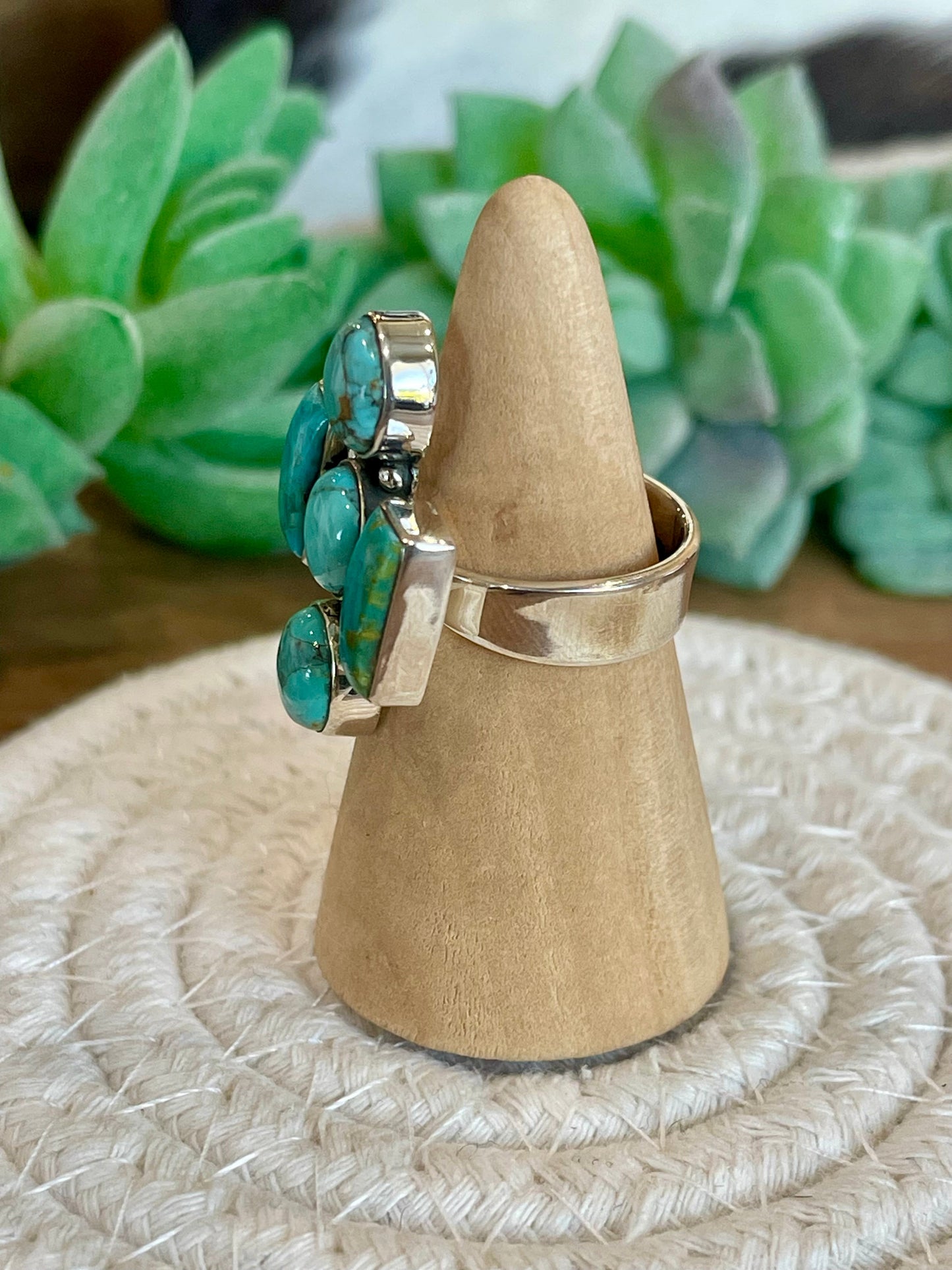 Handmade Turquoise And Sterling Silver Adjustable  Ring