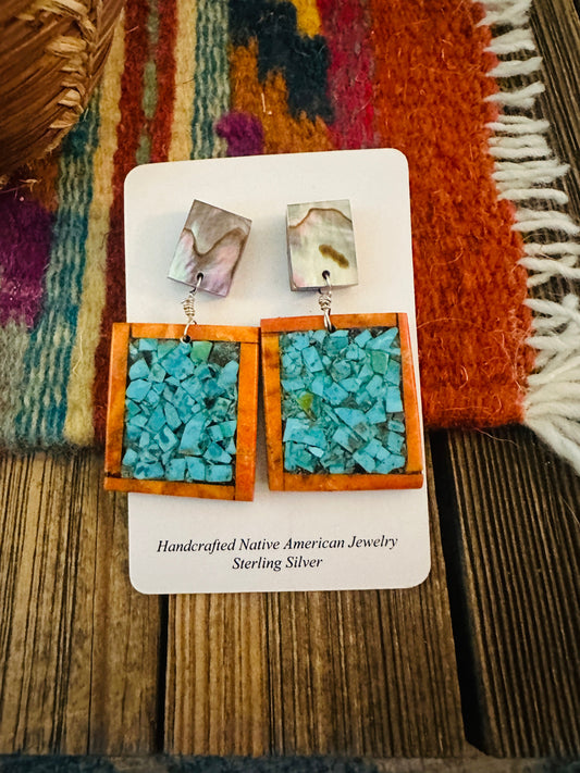 Handcrafted Multi Stone Inlay Dangle Earrings
