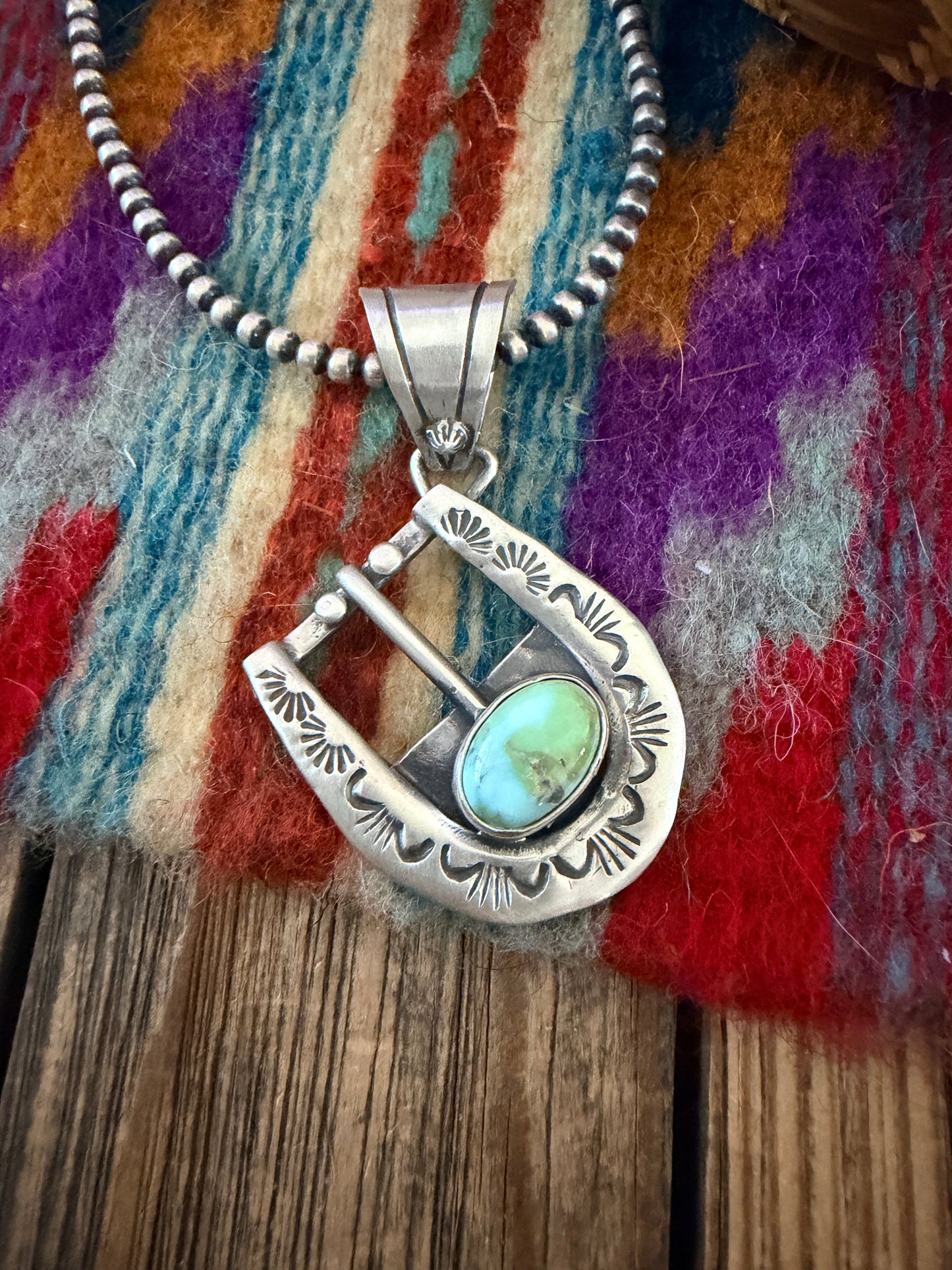Handcrafted Sterling Silver & Turquoise Belt Buckle Pendant by Leroy James