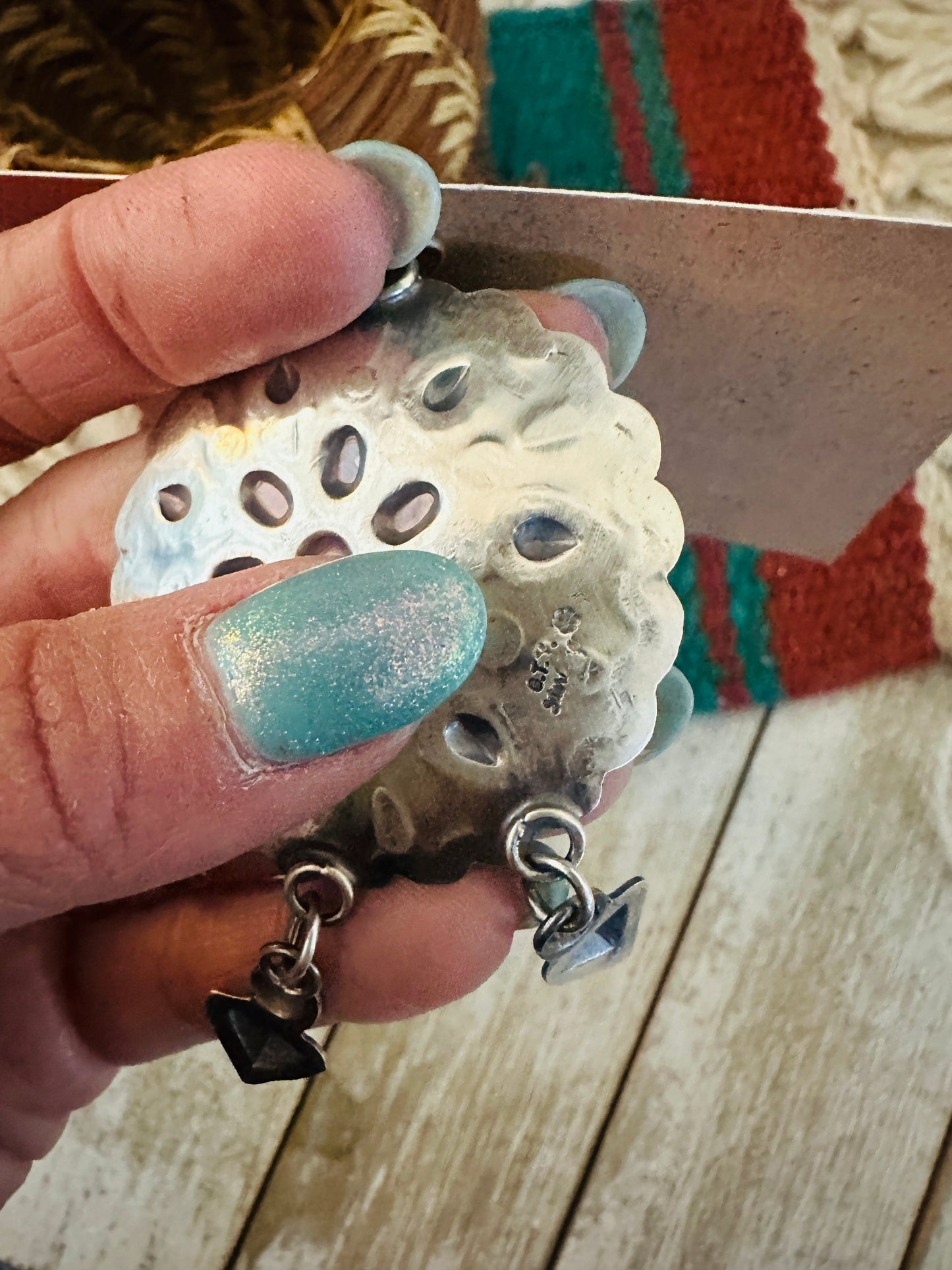 Handcrafted Hand Stamped Sterling Silver Concho Dangle Earrings