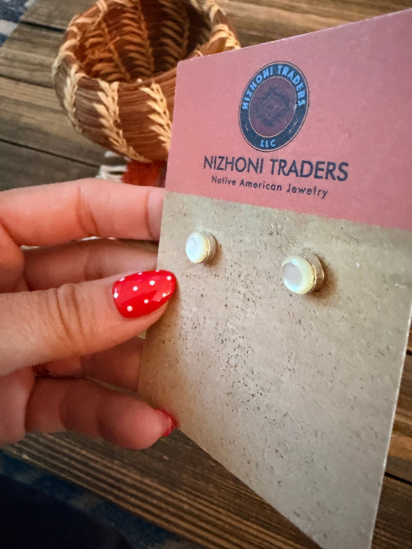 Handcrafted Sterling Silver and Mother of Pearl Stud Earrings