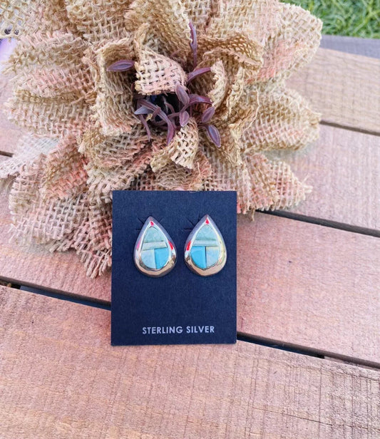 Handcrafted Turquoise & Sterling Silver Inlay Post Earrings