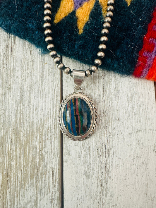 Handcrafted Rainbow Calsilica  and Sterling Silver Star Pendant