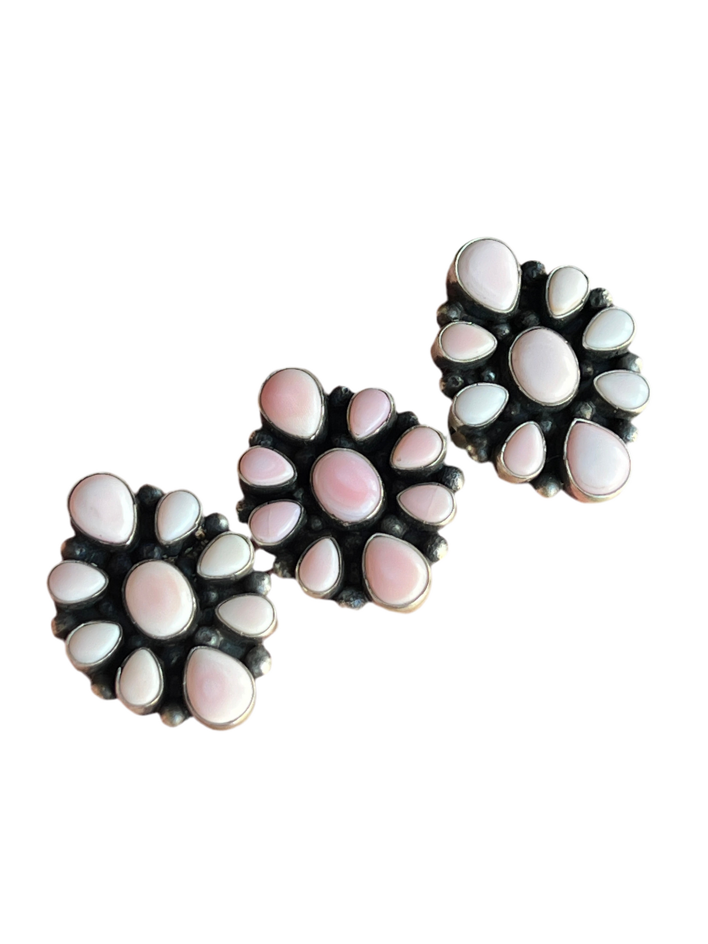 Handcrafted Sterling Silver and Queen Pink Conch Shell Cluster Ring by Travis Jim